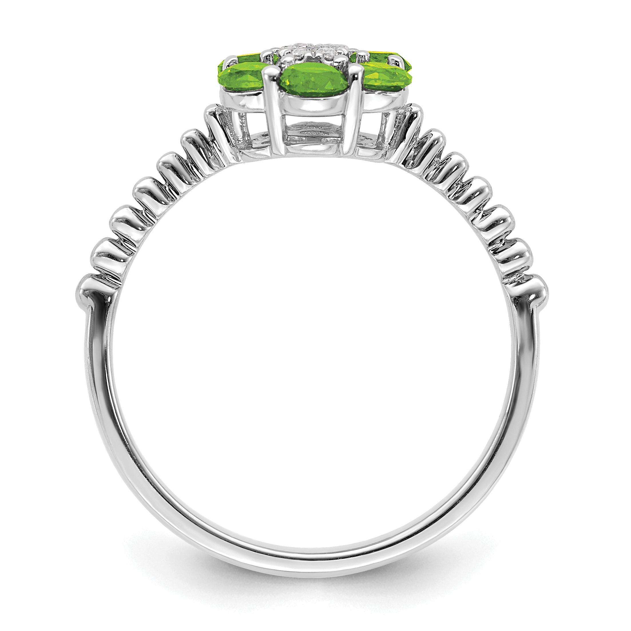 14k White Gold Peridot and Diamond Floral Ring Secondary image