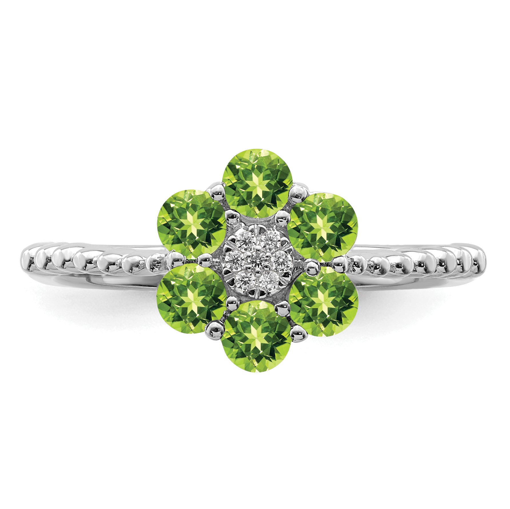 14k White Gold Peridot and Diamond Floral Ring