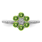 14k White Gold Peridot and Diamond Floral Ring