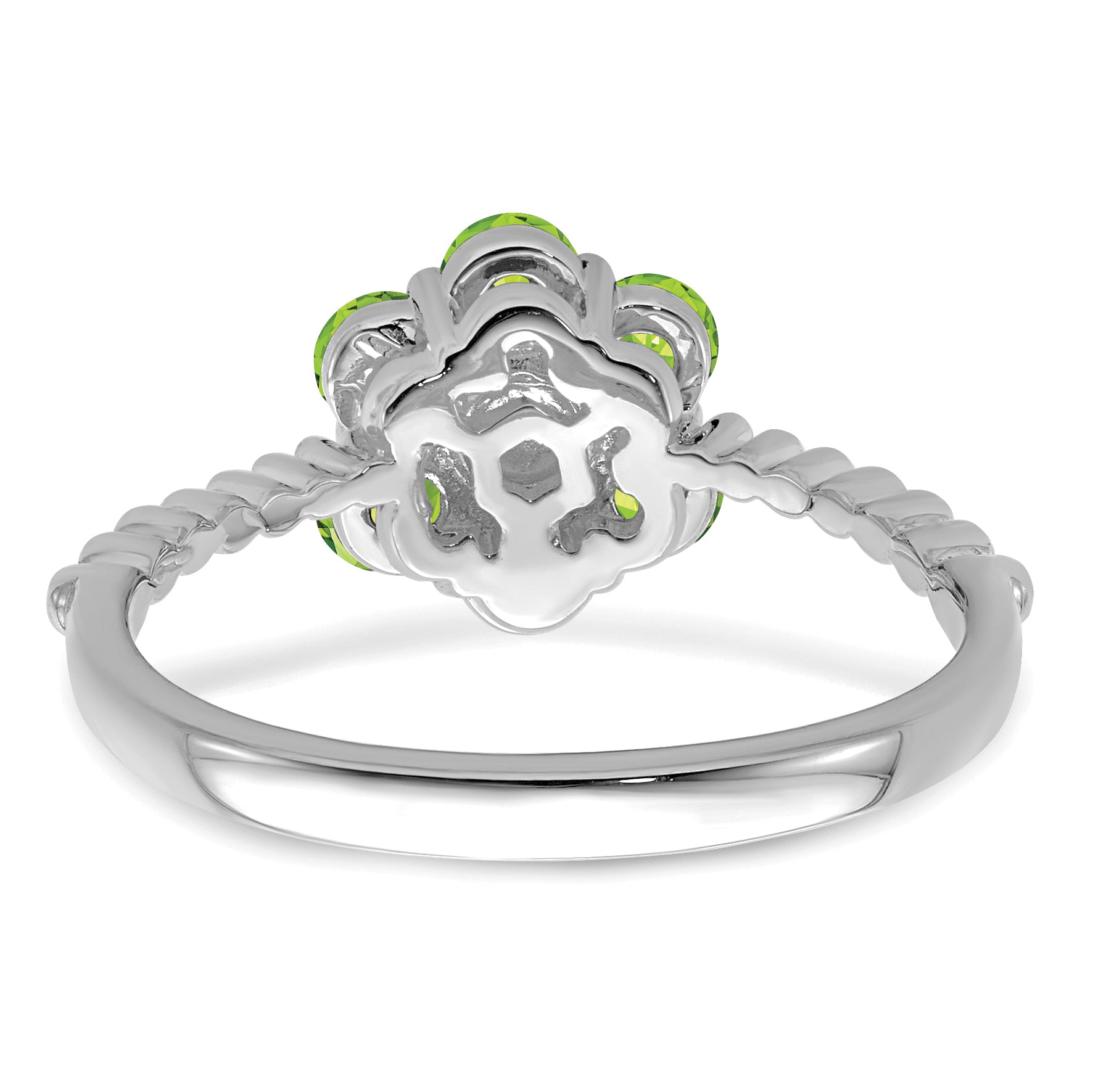 14k White Gold Peridot and Diamond Floral Ring