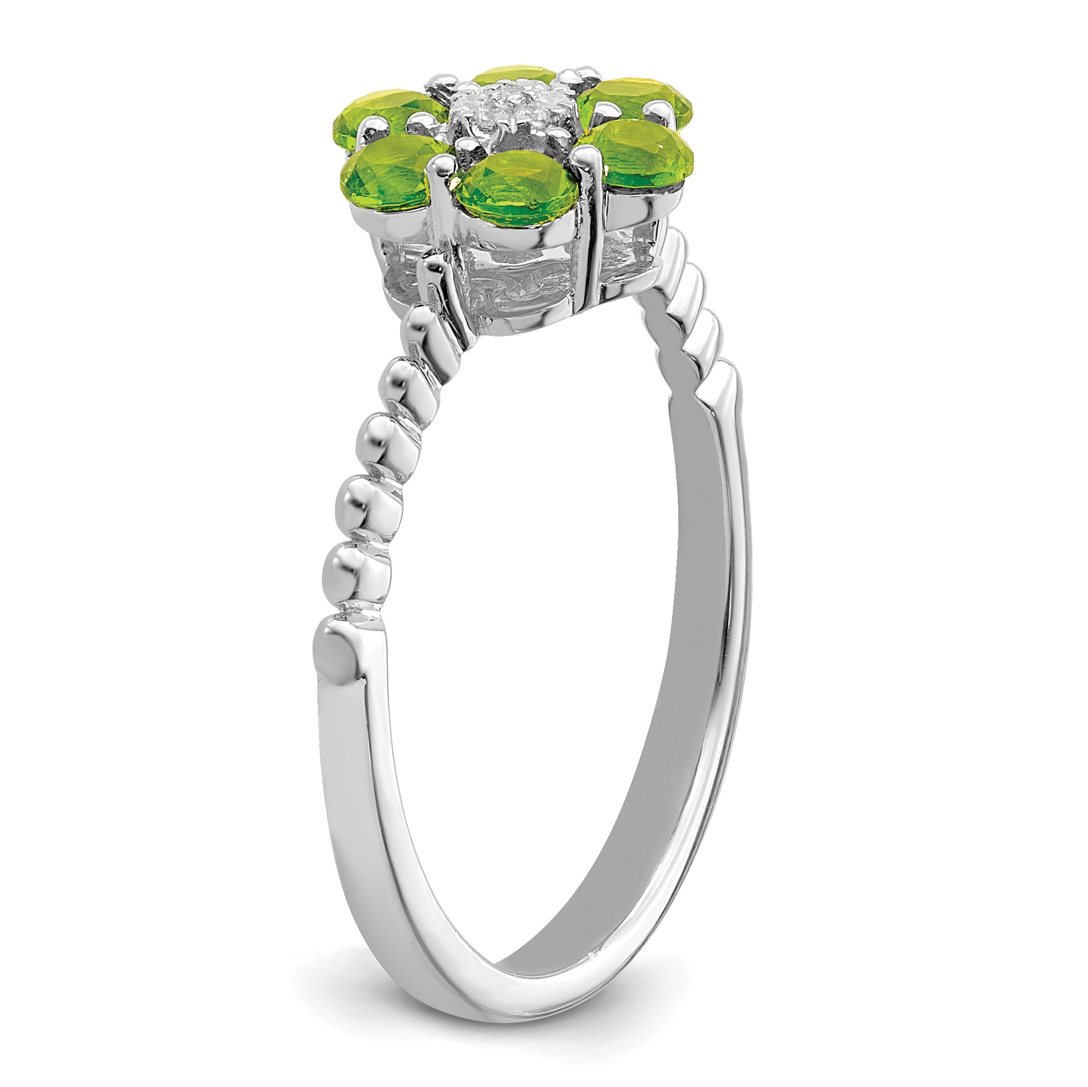 14k White Gold Peridot and Diamond Floral Ring