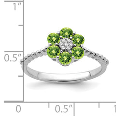 14k White Gold Peridot and Diamond Floral Ring