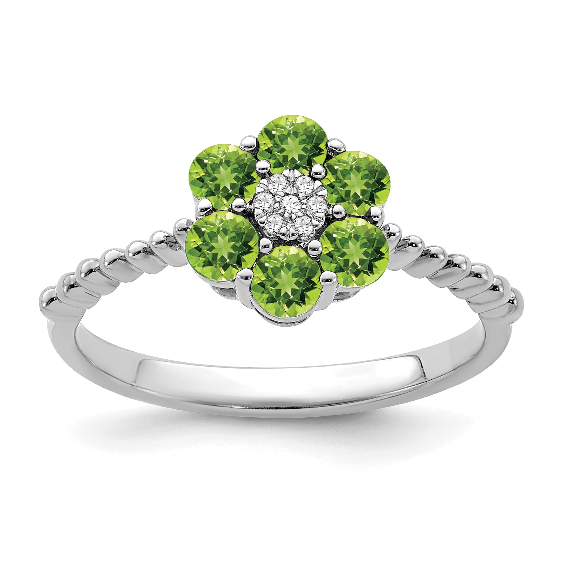 14k White Gold Peridot and Diamond Floral Ring Main image