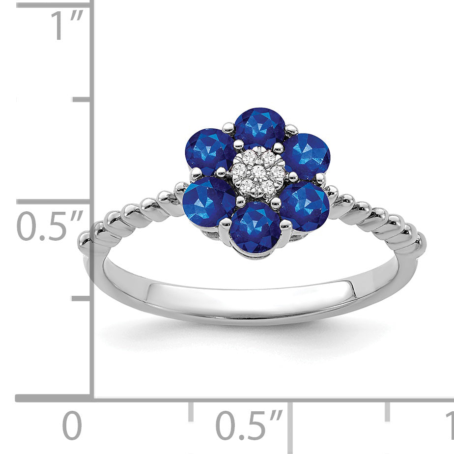 14k White Gold Sapphire and Diamond Floral Ring Secondary image