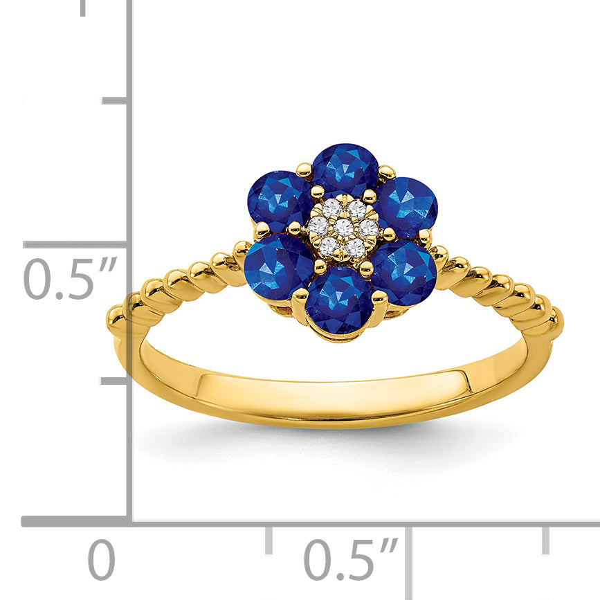 14k Sapphire and Diamond Floral Ring Secondary image