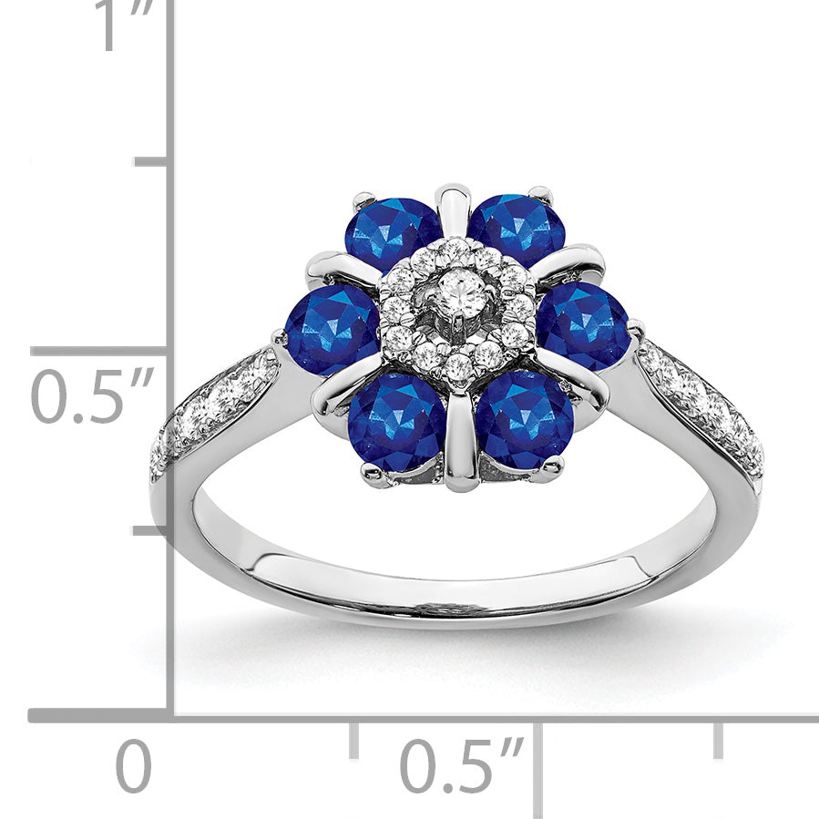 14k White Gold Sapphire and Diamond Floral Ring Secondary image