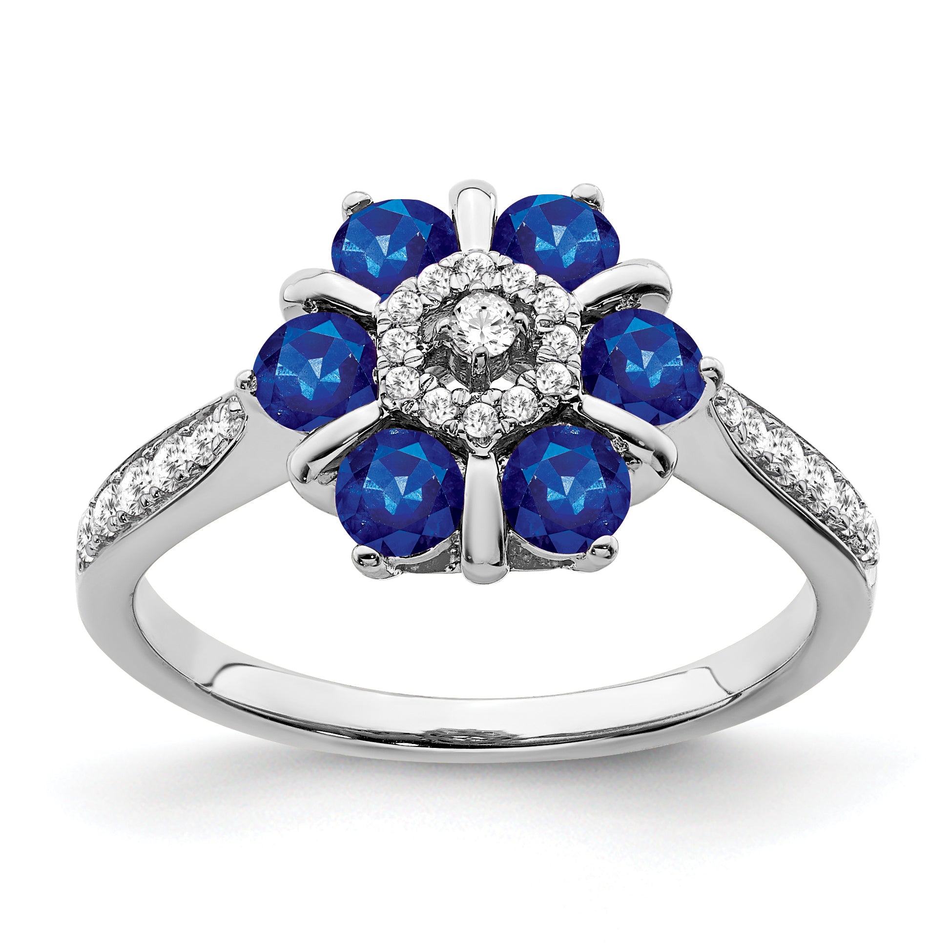 14k White Gold Sapphire and Diamond Floral Ring Main image