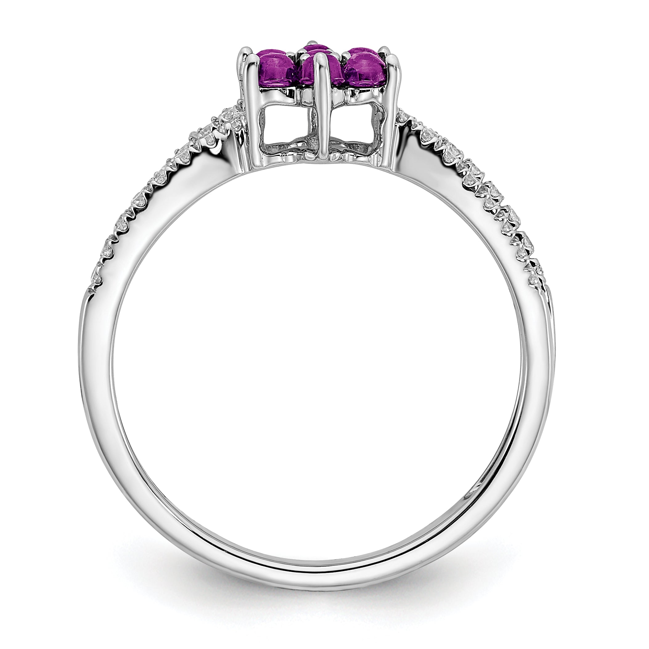 14k White Gold Amethyst and Diamond Floral Ring Secondary image