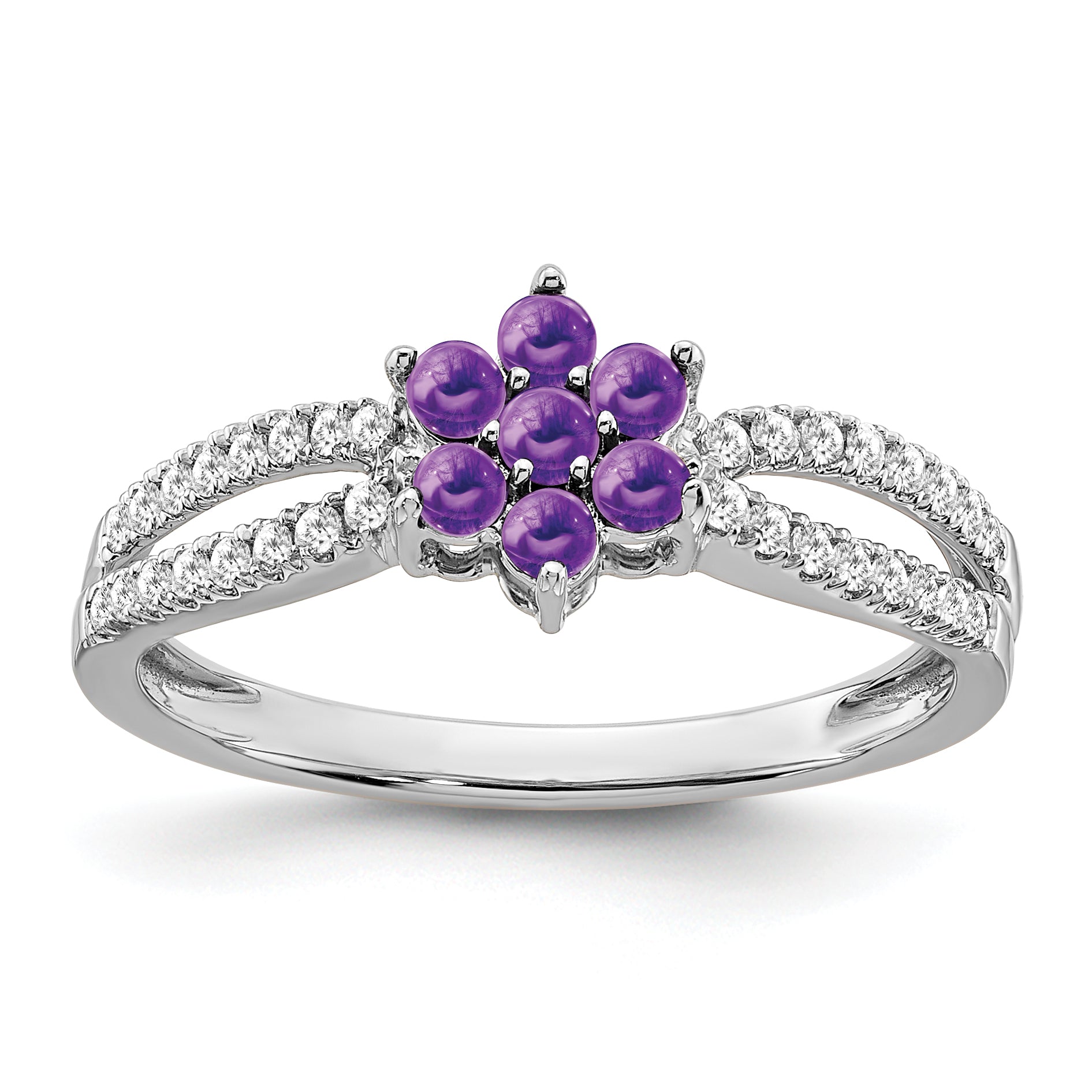 14k White Gold Amethyst and Diamond Floral Ring Main image