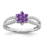 14k White Gold Amethyst and Diamond Floral Ring