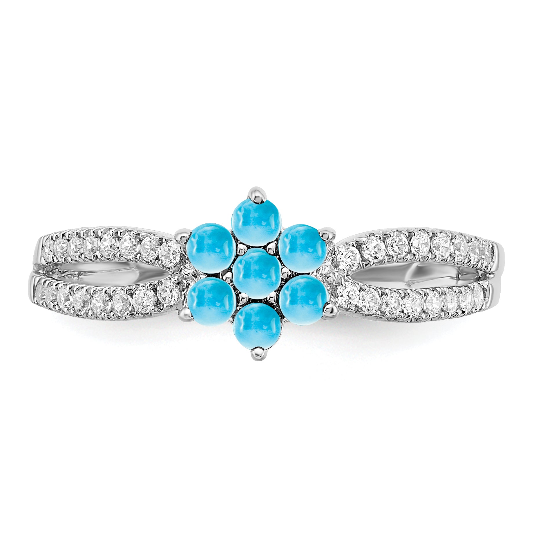 14k White Gold Blue Topaz and Diamond Floral Ring
