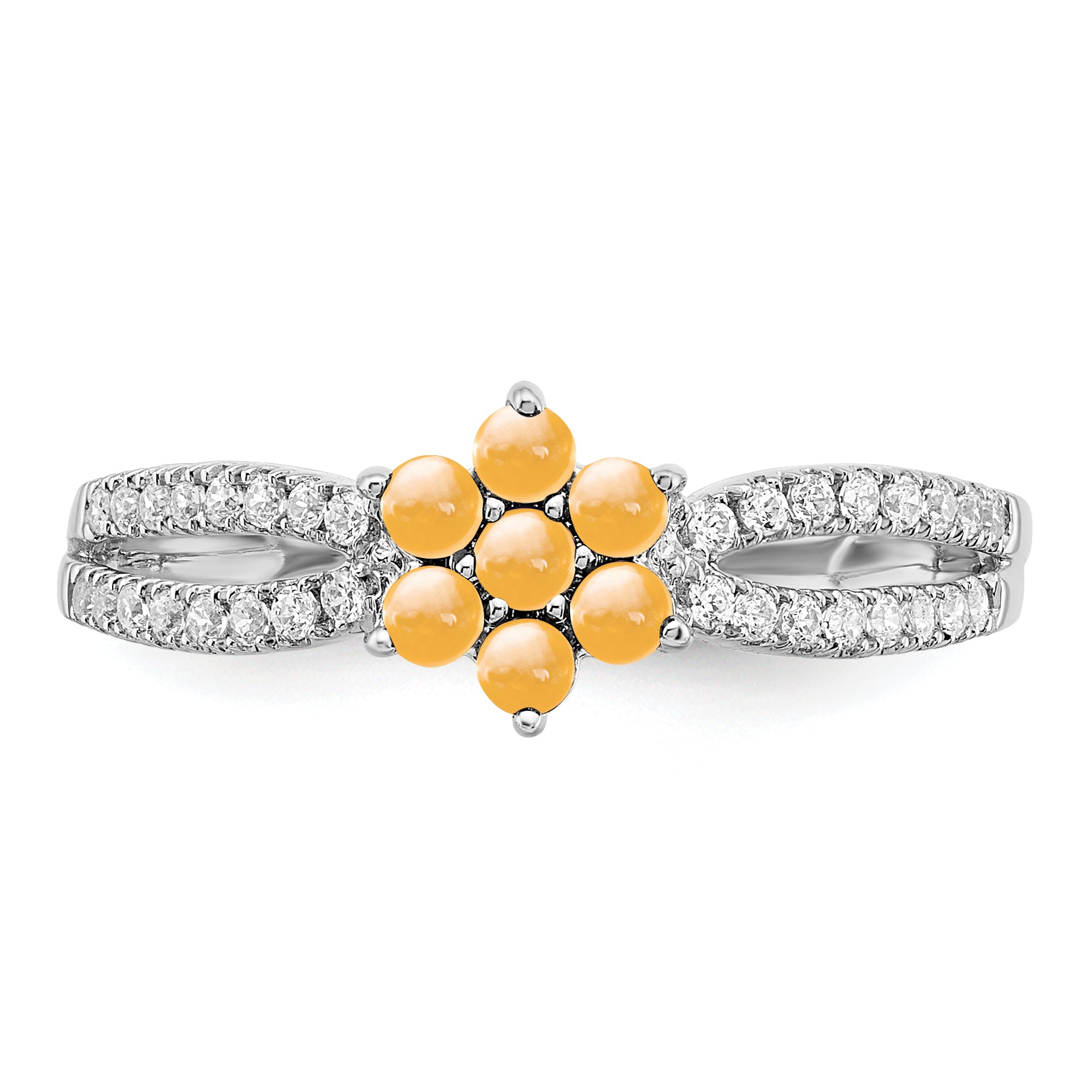 14k White Gold Citrine and Diamond Floral Ring