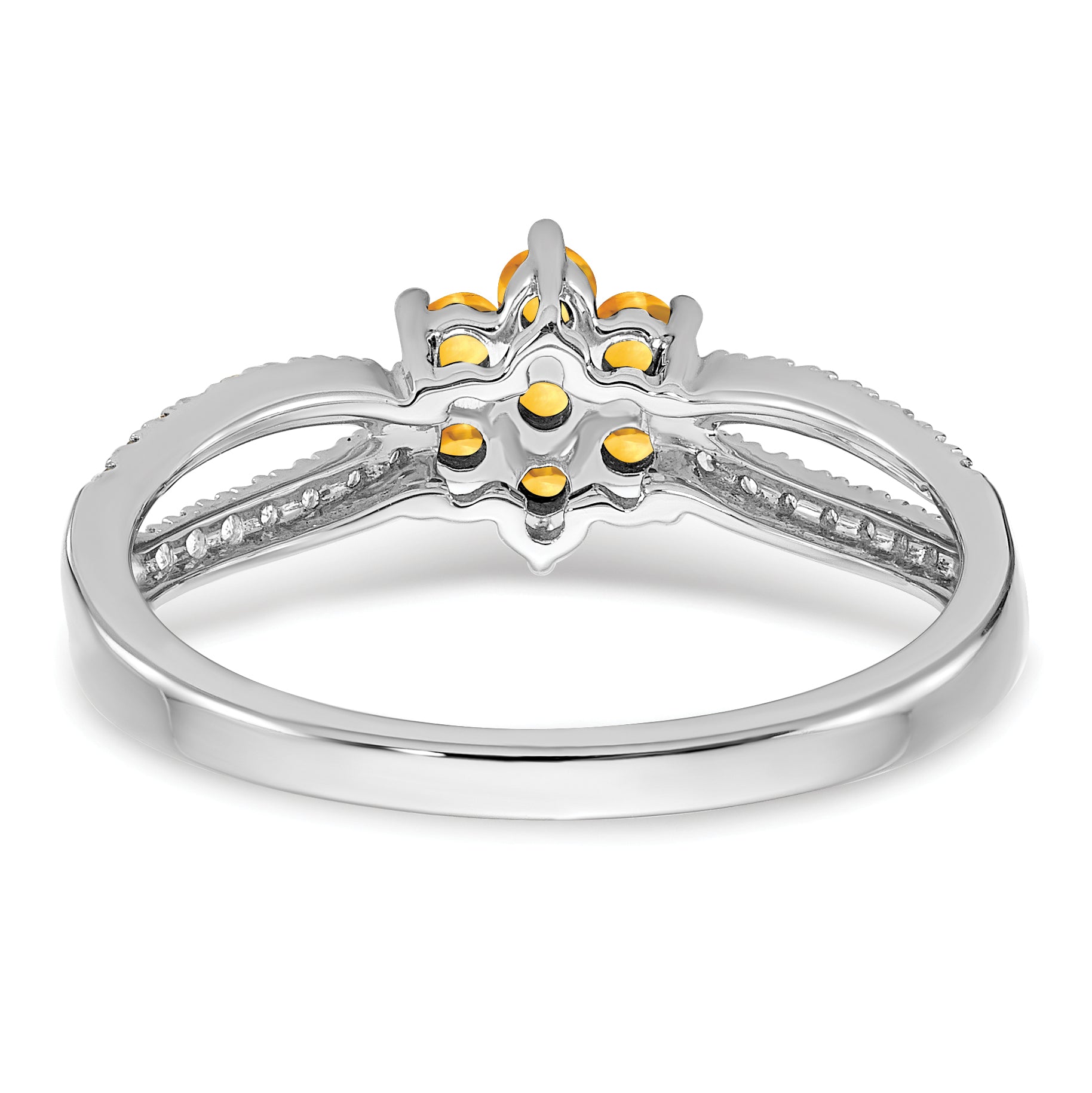 14k White Gold Citrine and Diamond Floral Ring