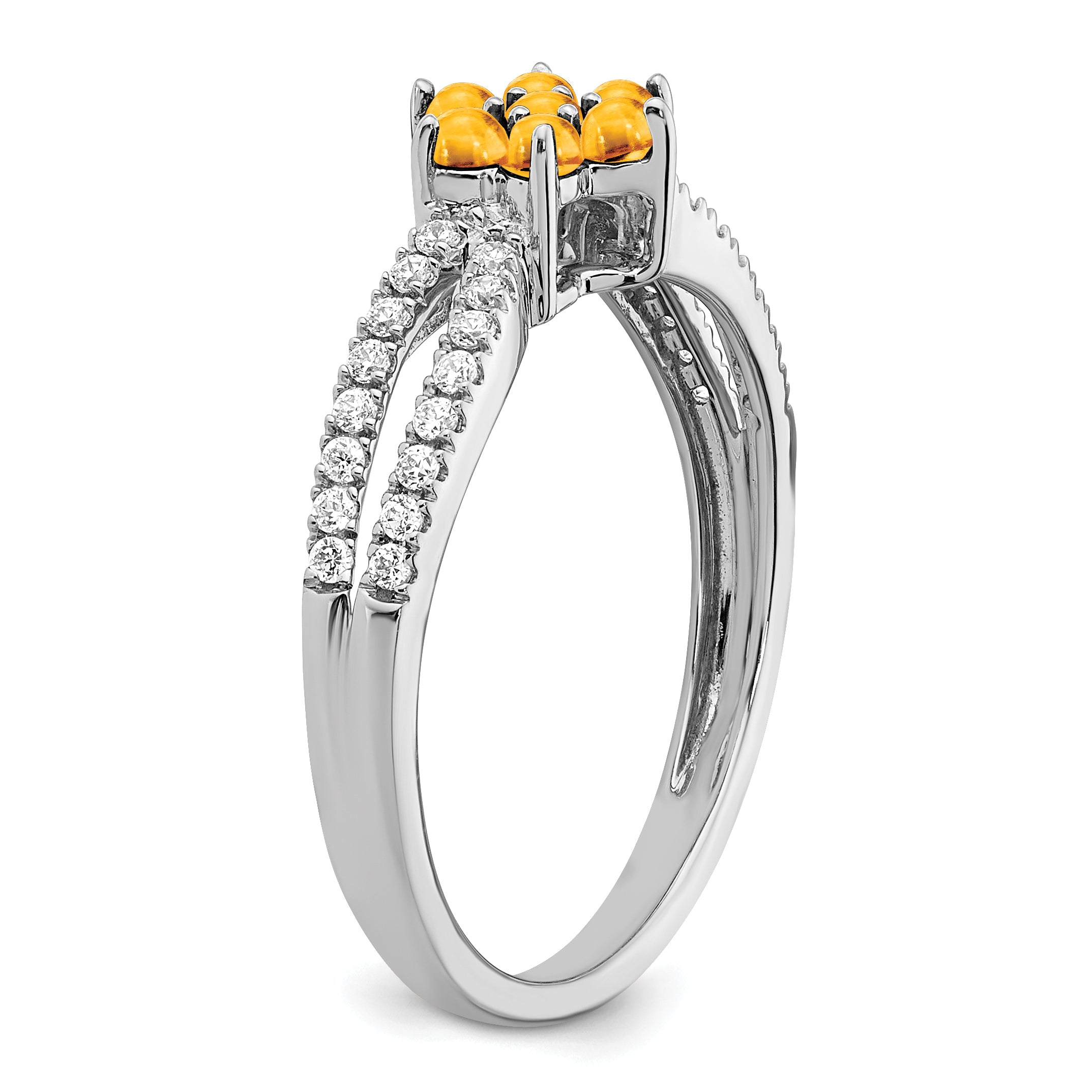 14k White Gold Citrine and Diamond Floral Ring