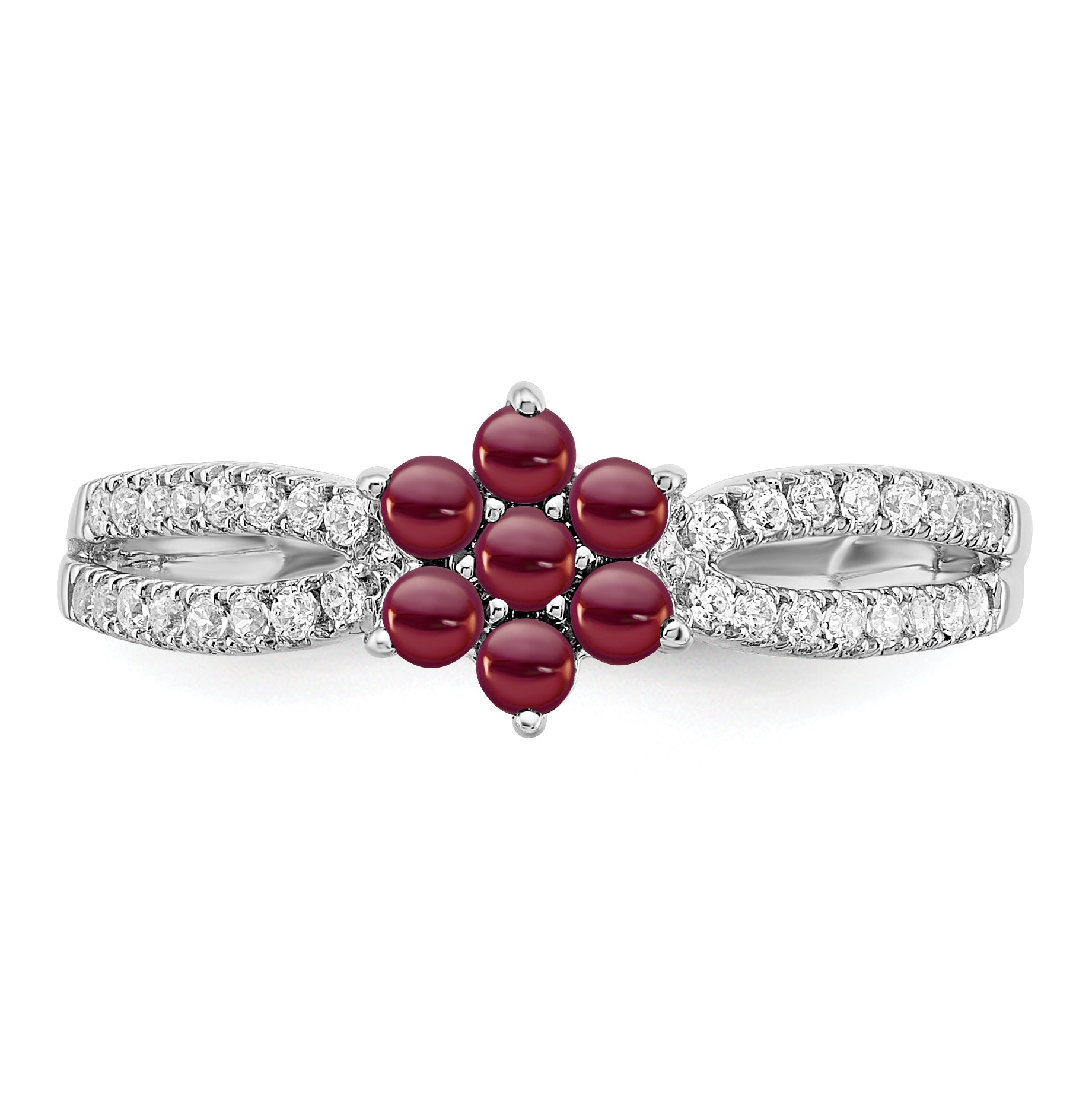 14k White Gold Garnet and Diamond Floral Ring