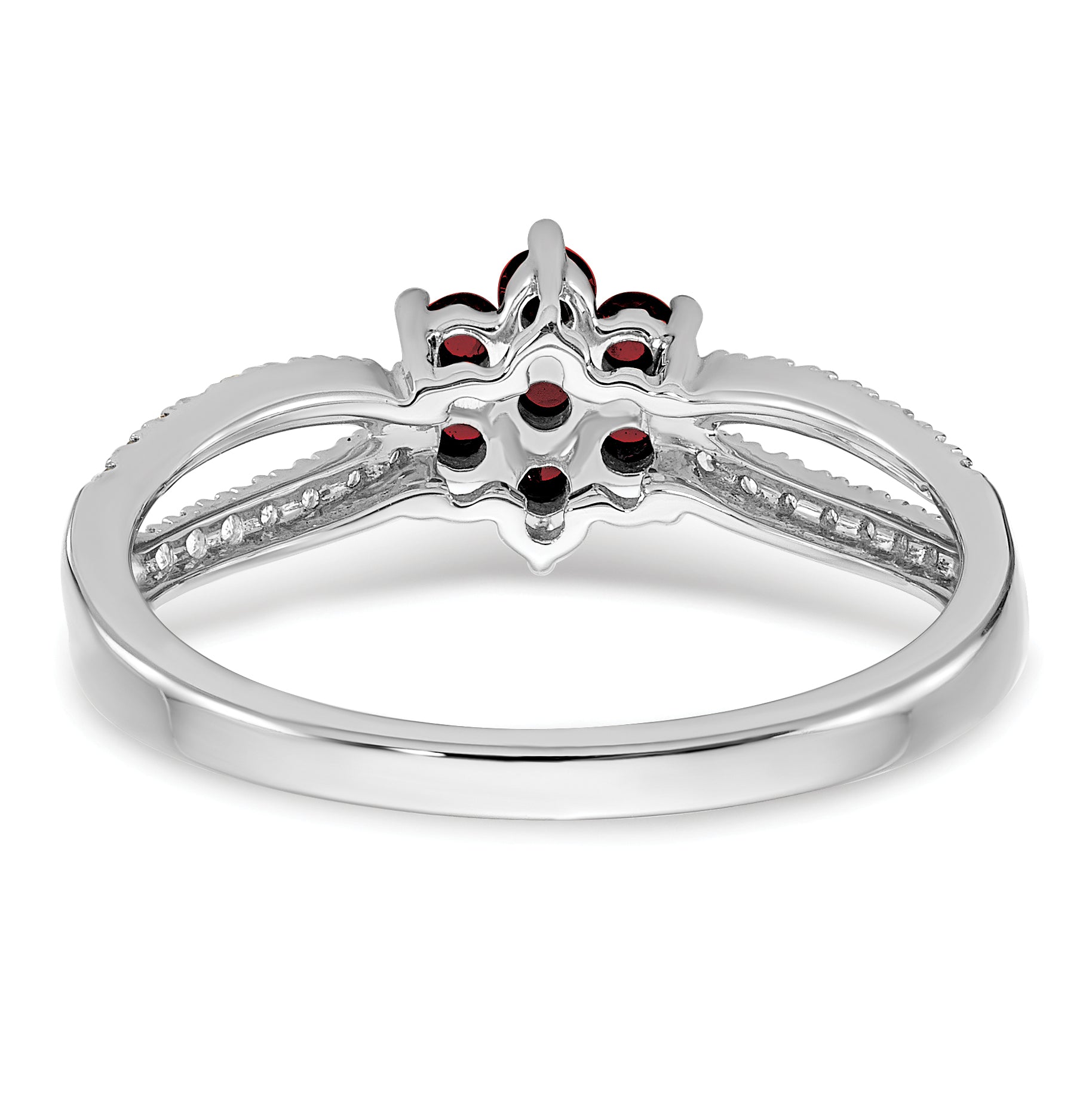 14k White Gold Garnet and Diamond Floral Ring