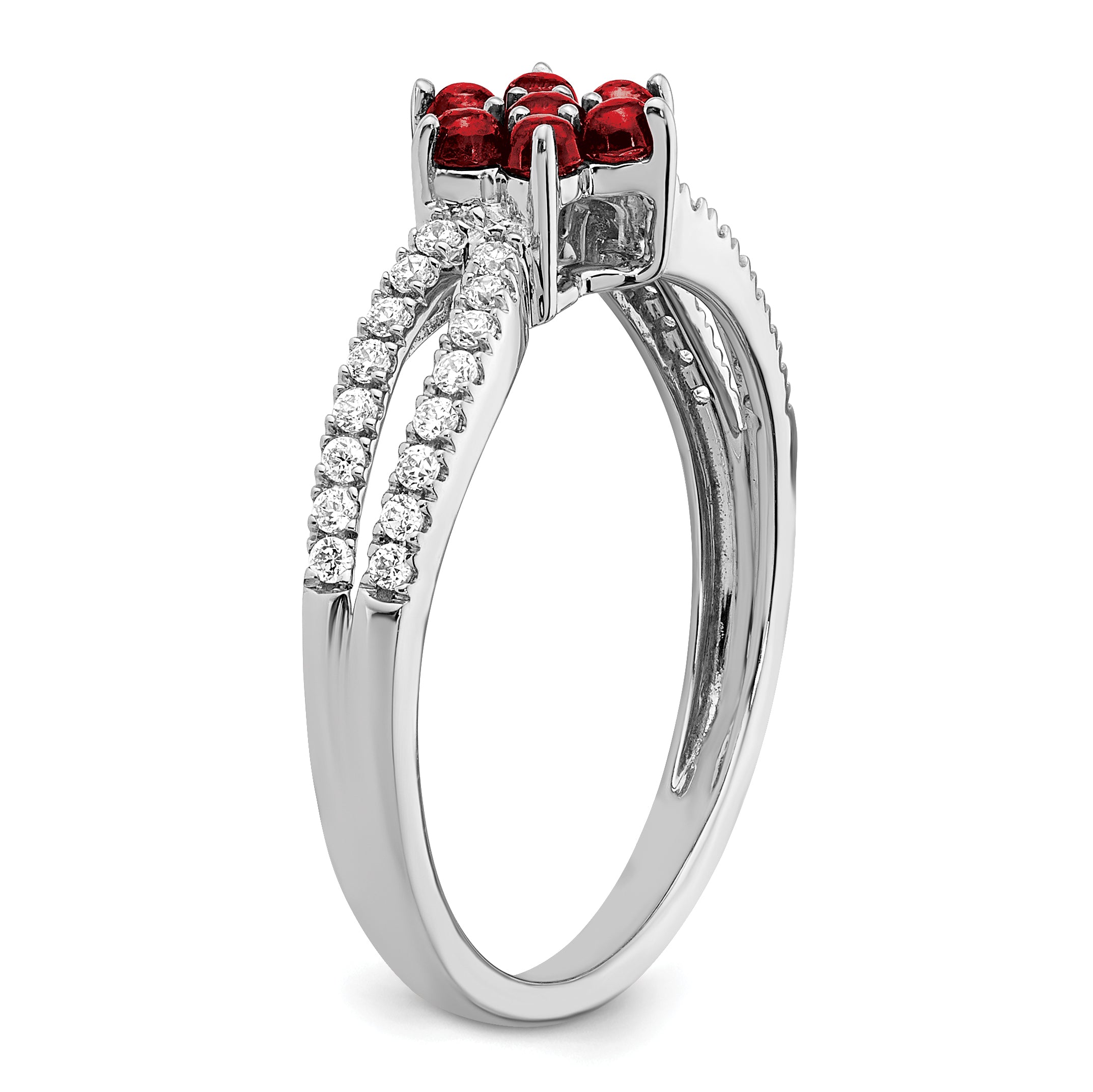14k White Gold Garnet and Diamond Floral Ring