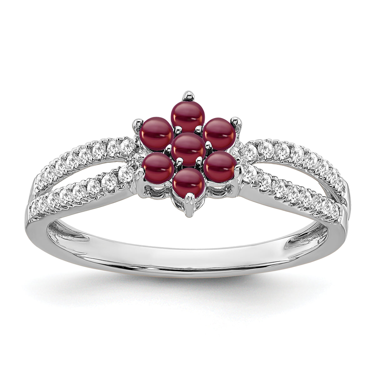 14k White Gold Garnet and Diamond Floral Ring