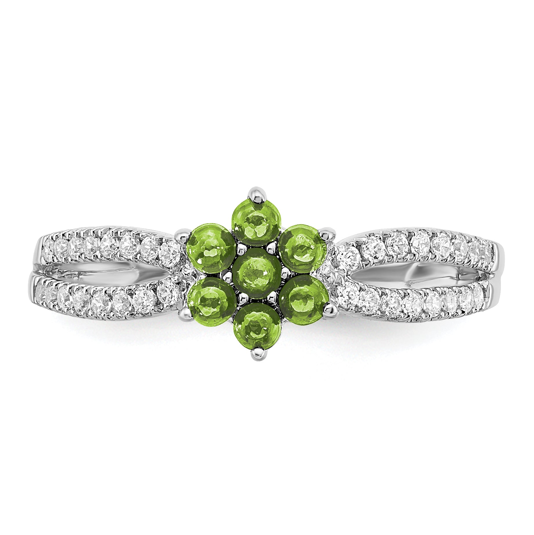 14k White Gold Peridot and Diamond Floral Ring