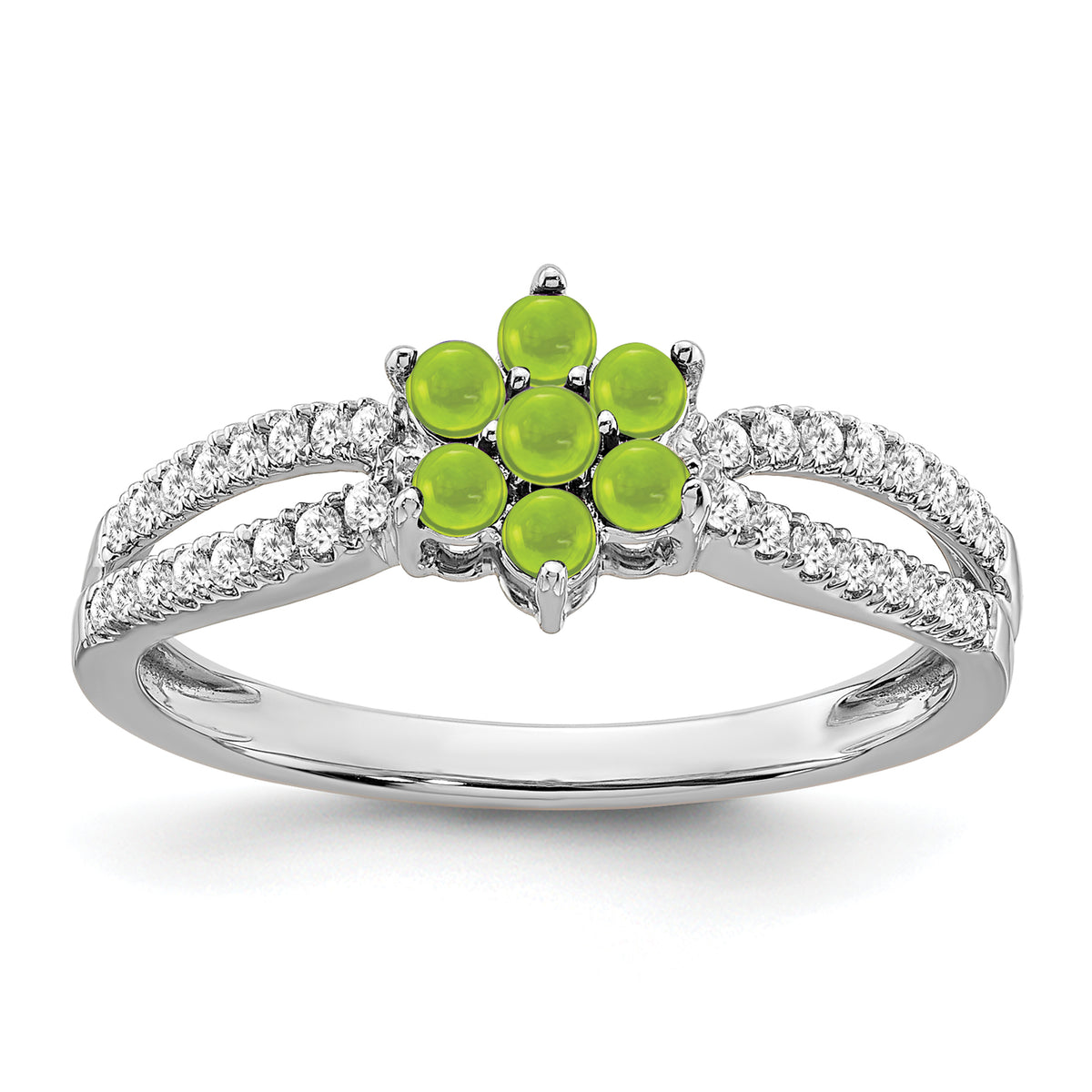 14k White Gold Peridot and Diamond Floral Ring