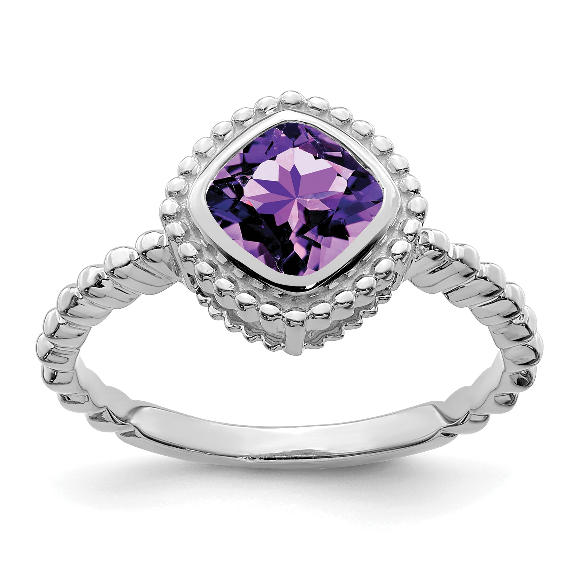 10k White Gold Cushion Amethyst Ring Main image