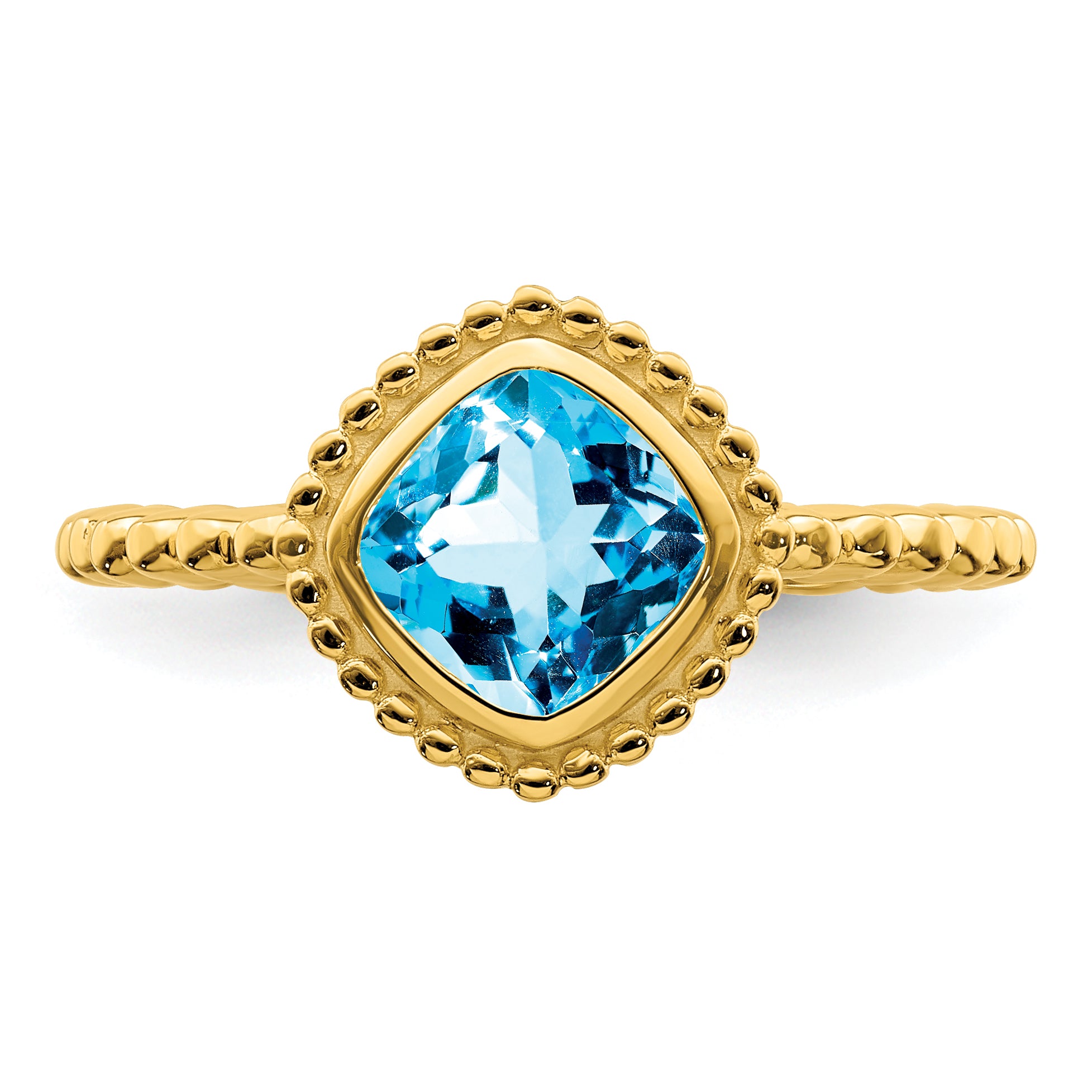10k Cushion Blue Topaz Ring