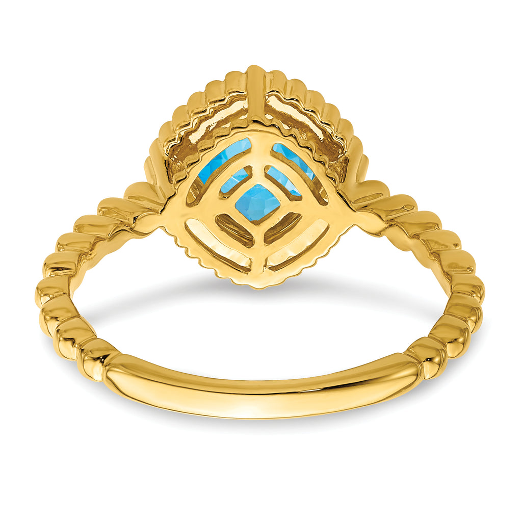 10k Cushion Blue Topaz Ring