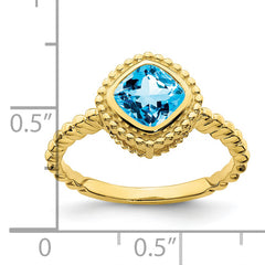 10k Cushion Blue Topaz Ring