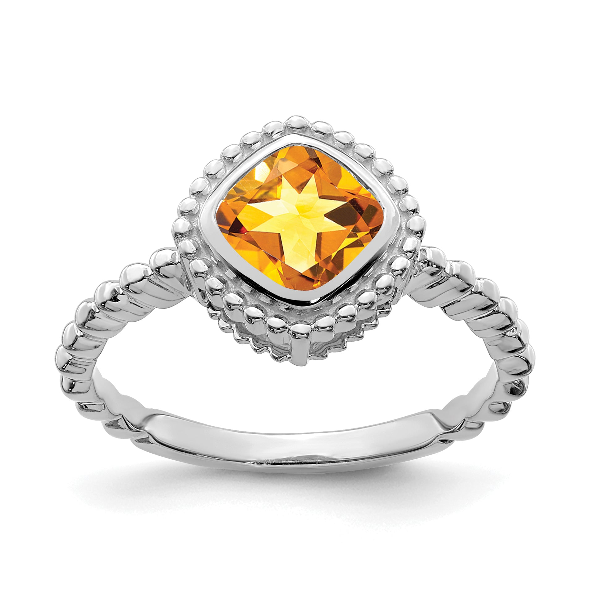 14k White Gold Cushion Citrine Ring Main image