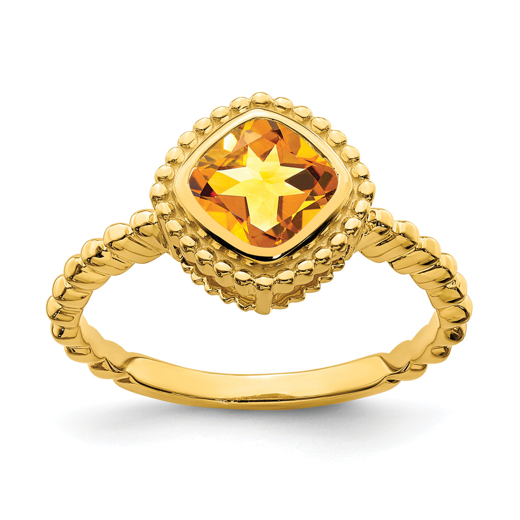 14k Cushion Citrine Ring