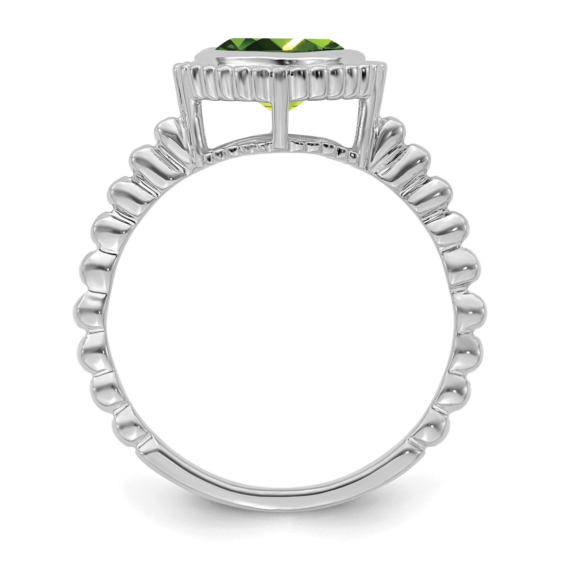 14k White Gold Cushion Peridot Ring