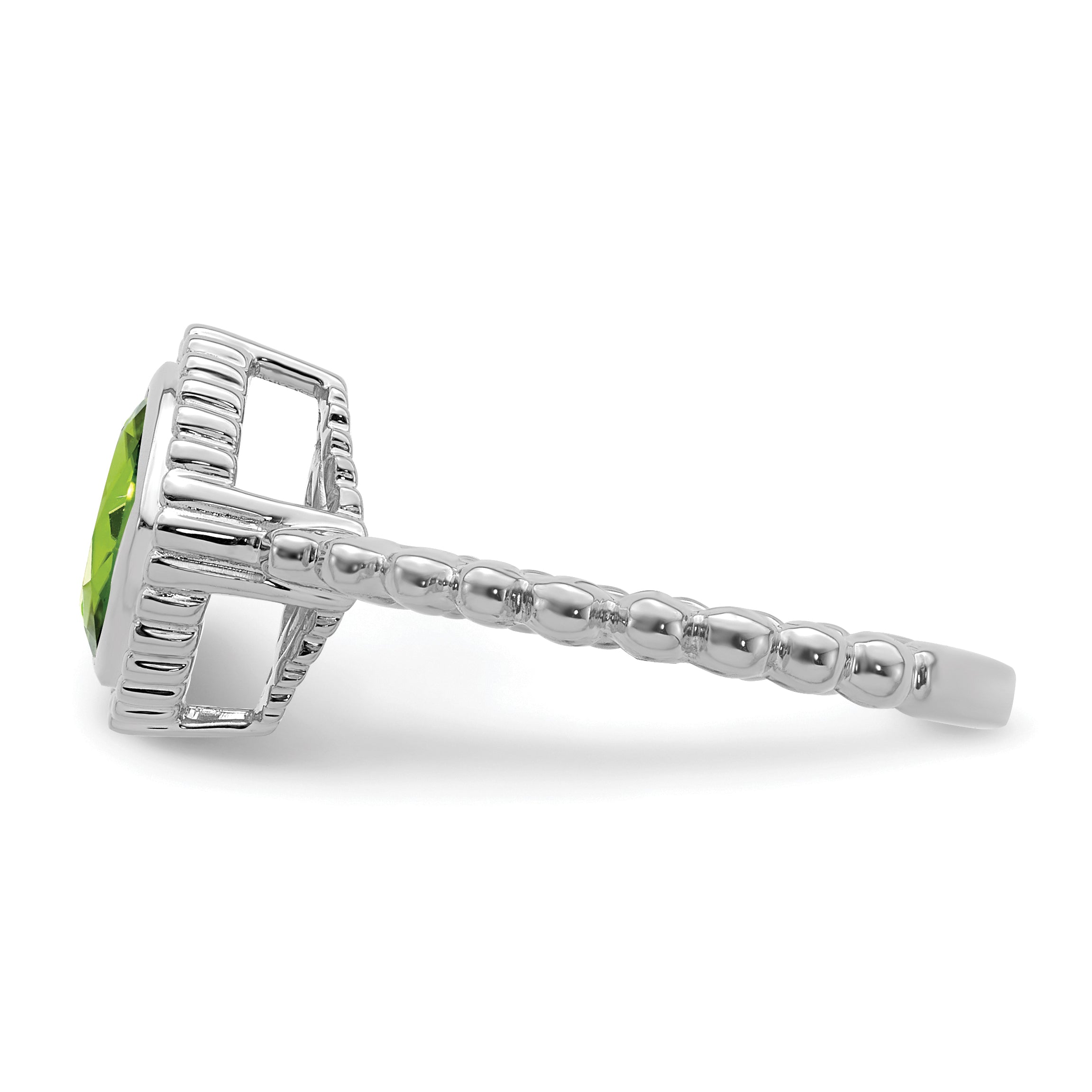 14k White Gold Cushion Peridot Ring