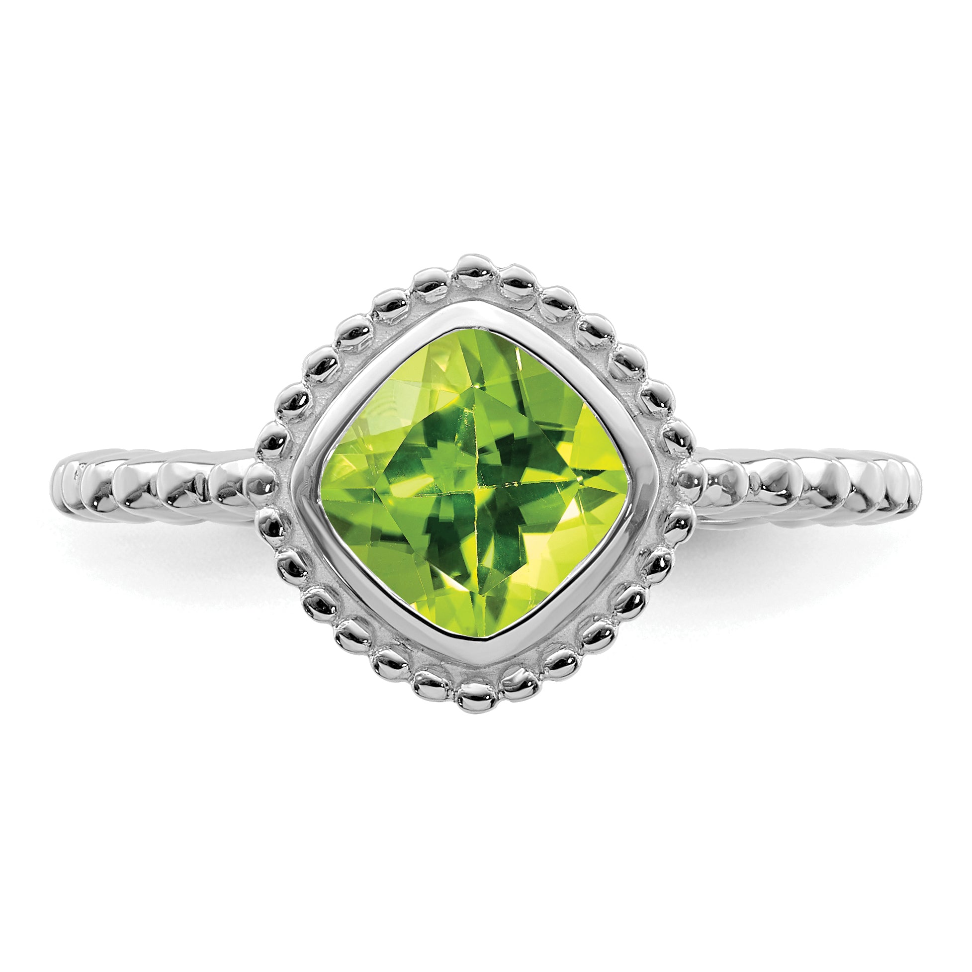 14k White Gold Cushion Peridot Ring