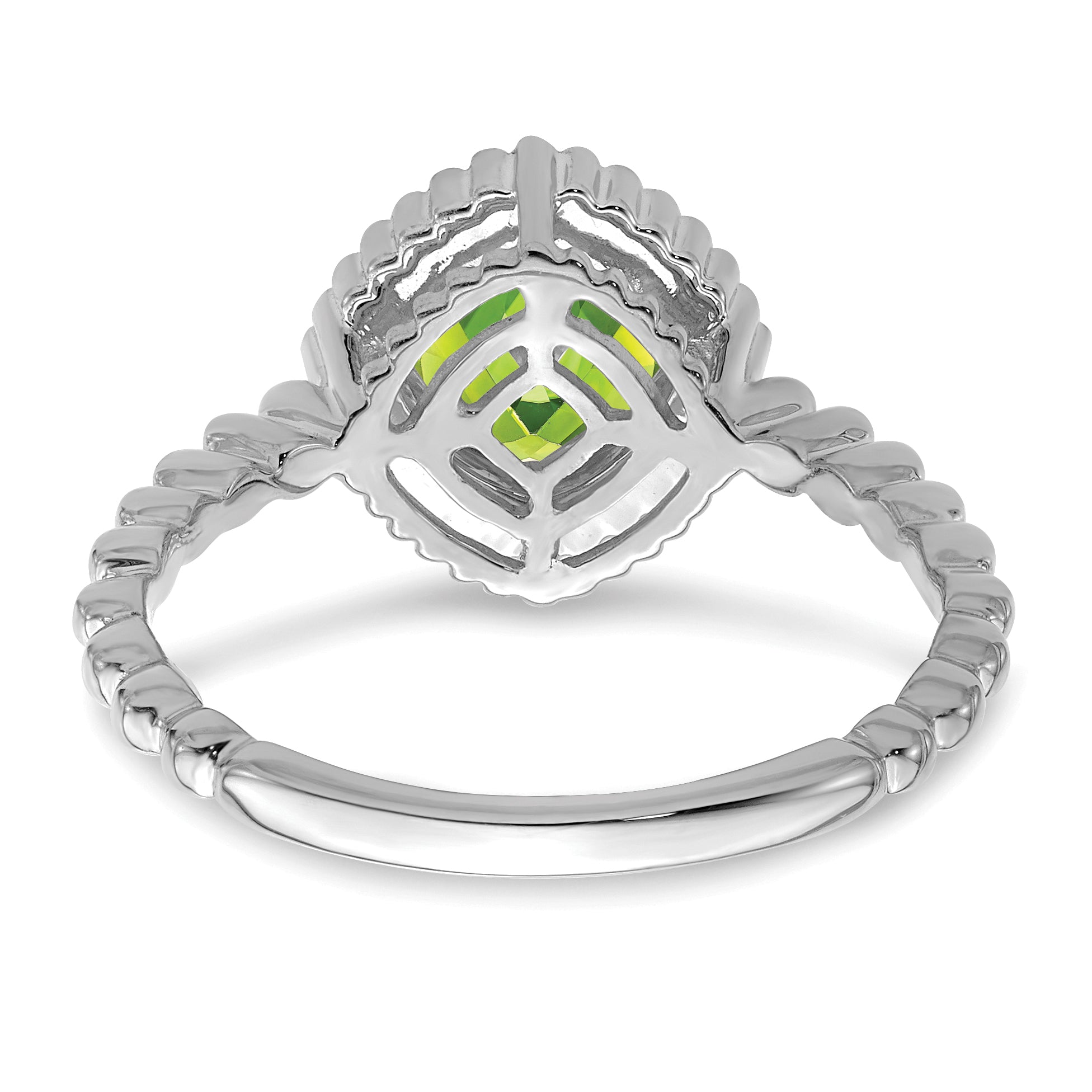 14k White Gold Cushion Peridot Ring
