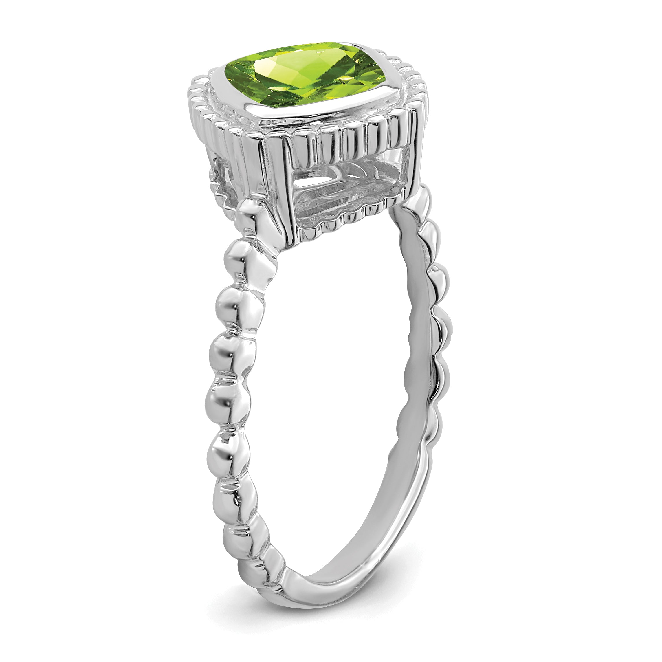14k White Gold Cushion Peridot Ring