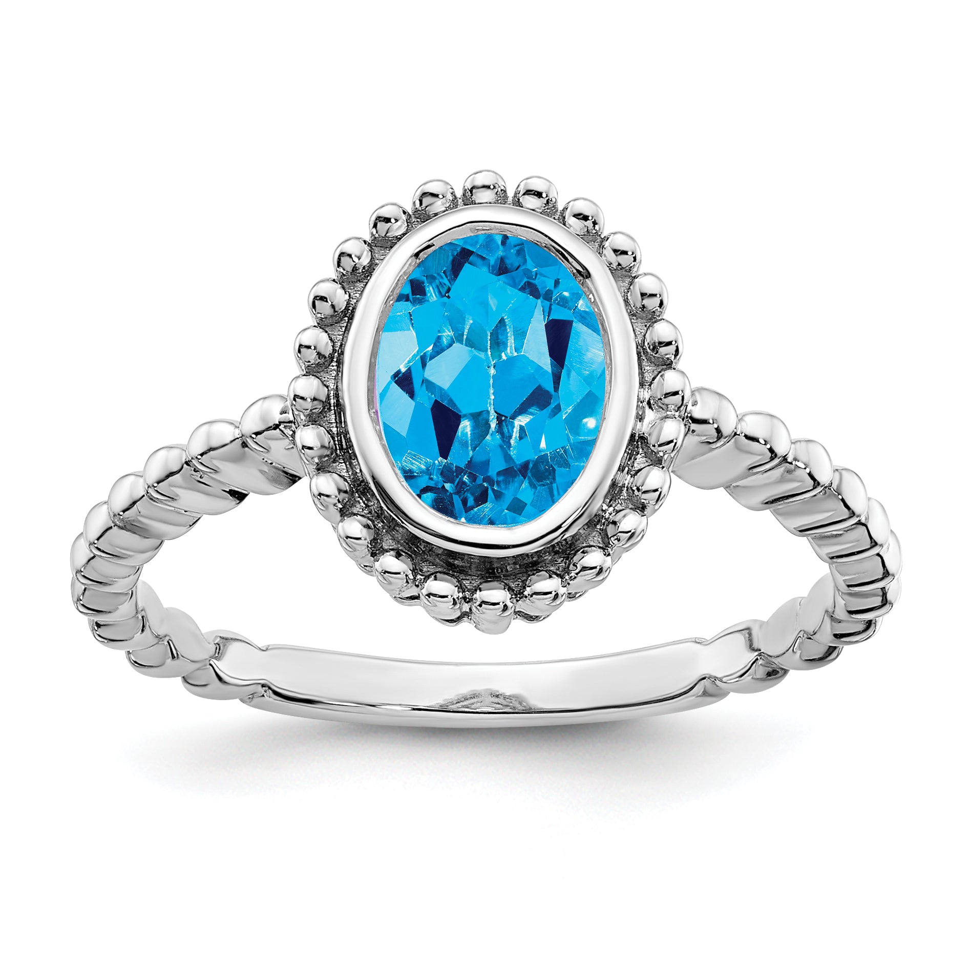 14k White Gold Oval Blue Topaz Ring Main image