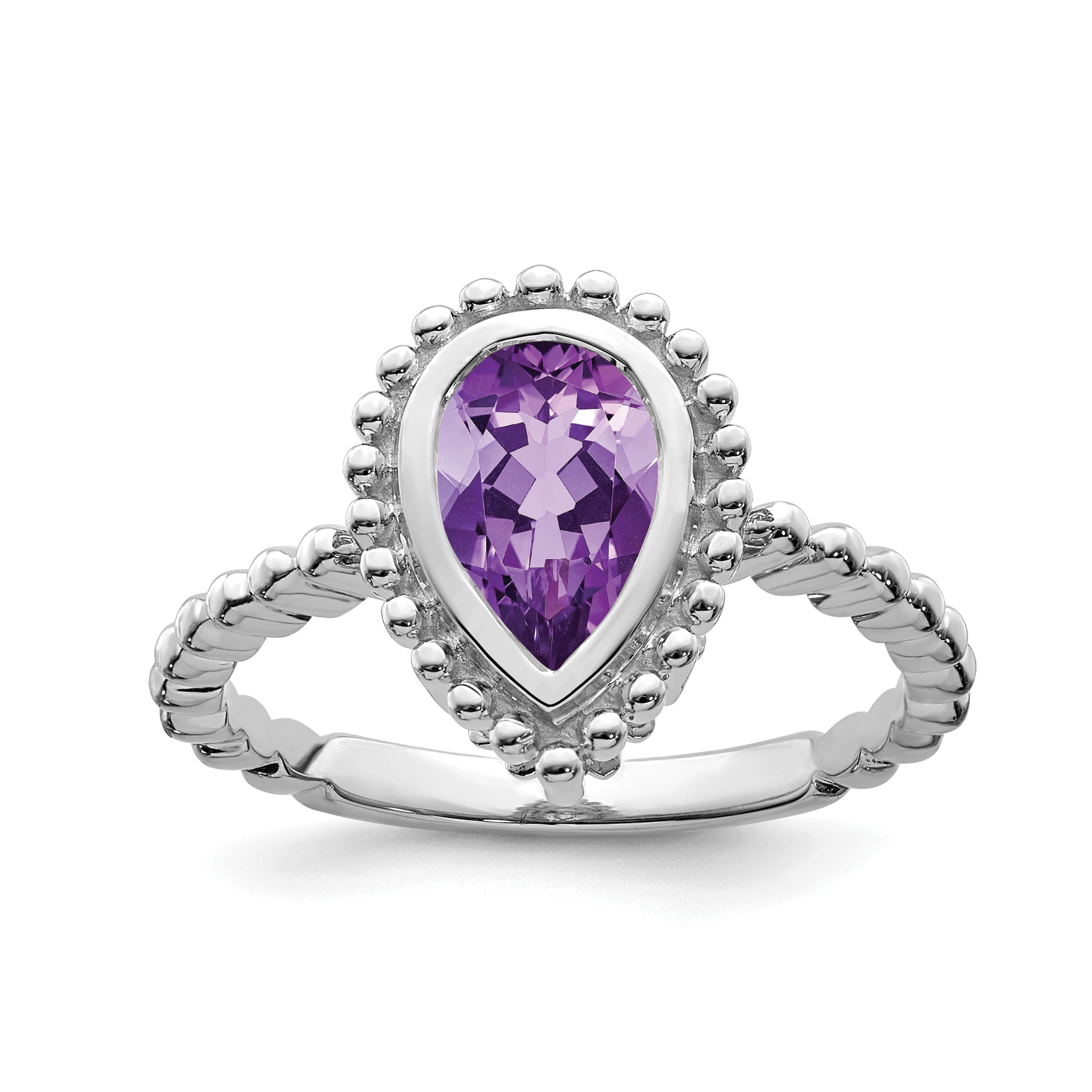 14k White Gold Pear Amethyst Ring Main image
