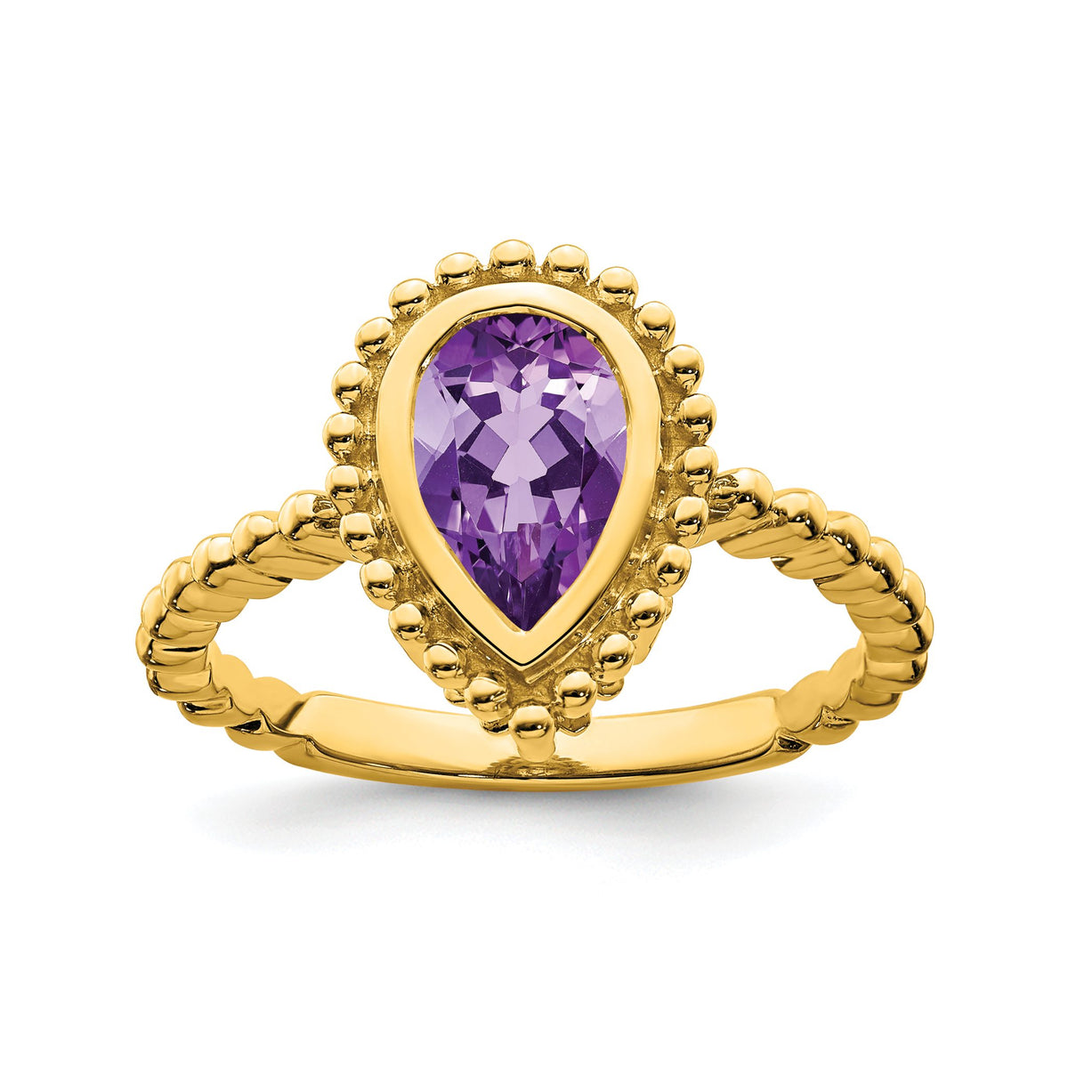 Pear Amethyst Ring in 14K Yellow Gold, Size 7 - Sophia Jewelers Main image