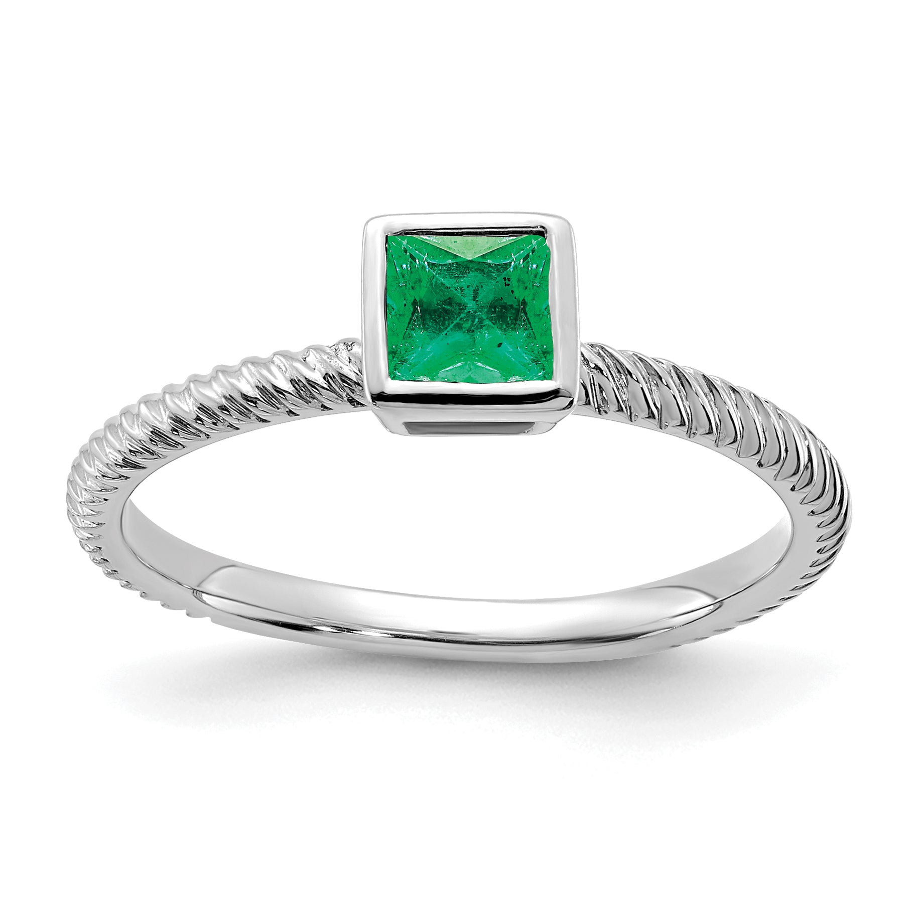 14k White Gold Square Bezel Emerald Ring Main image