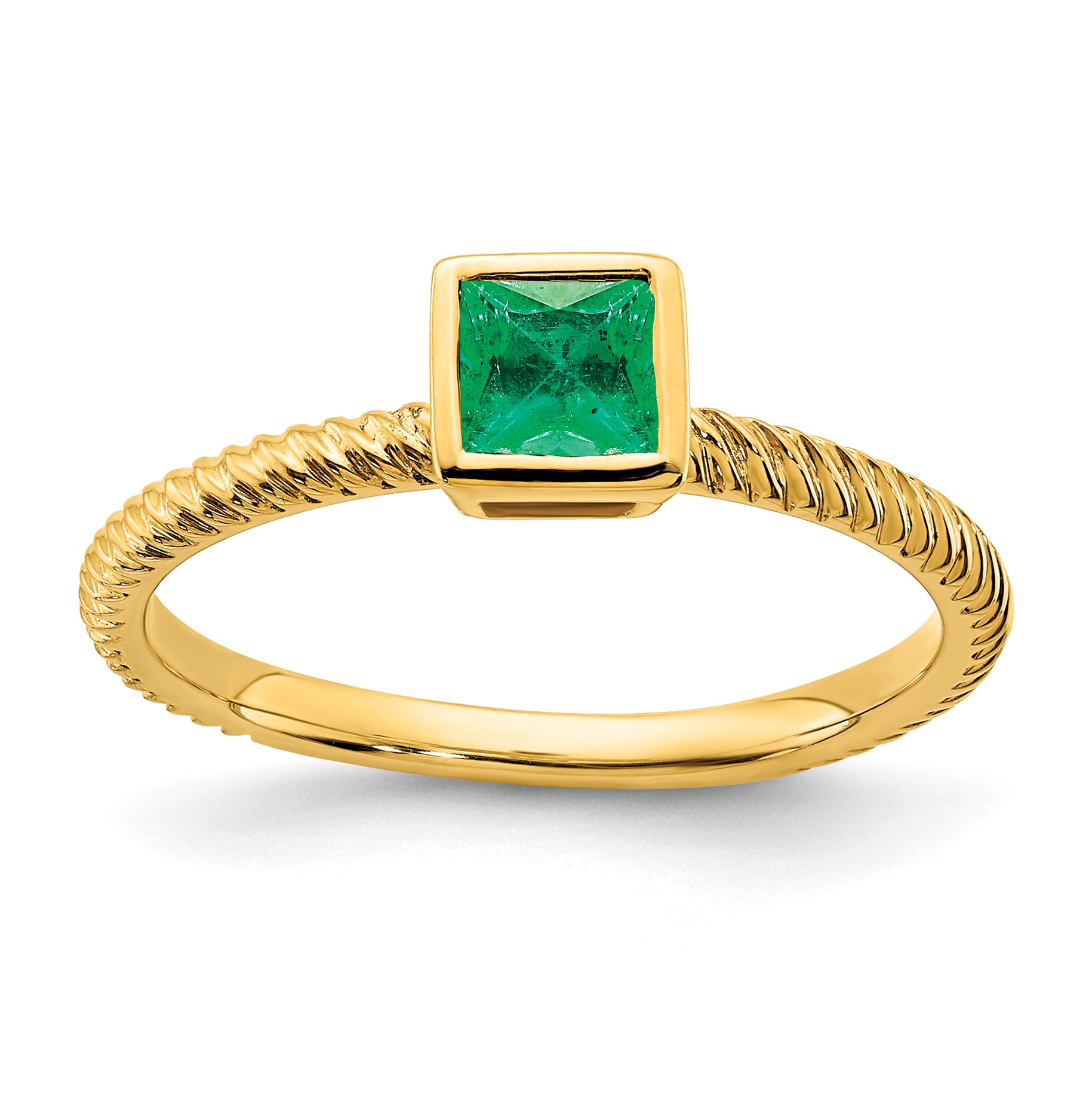 14k Square Bezel Emerald Ring Main image
