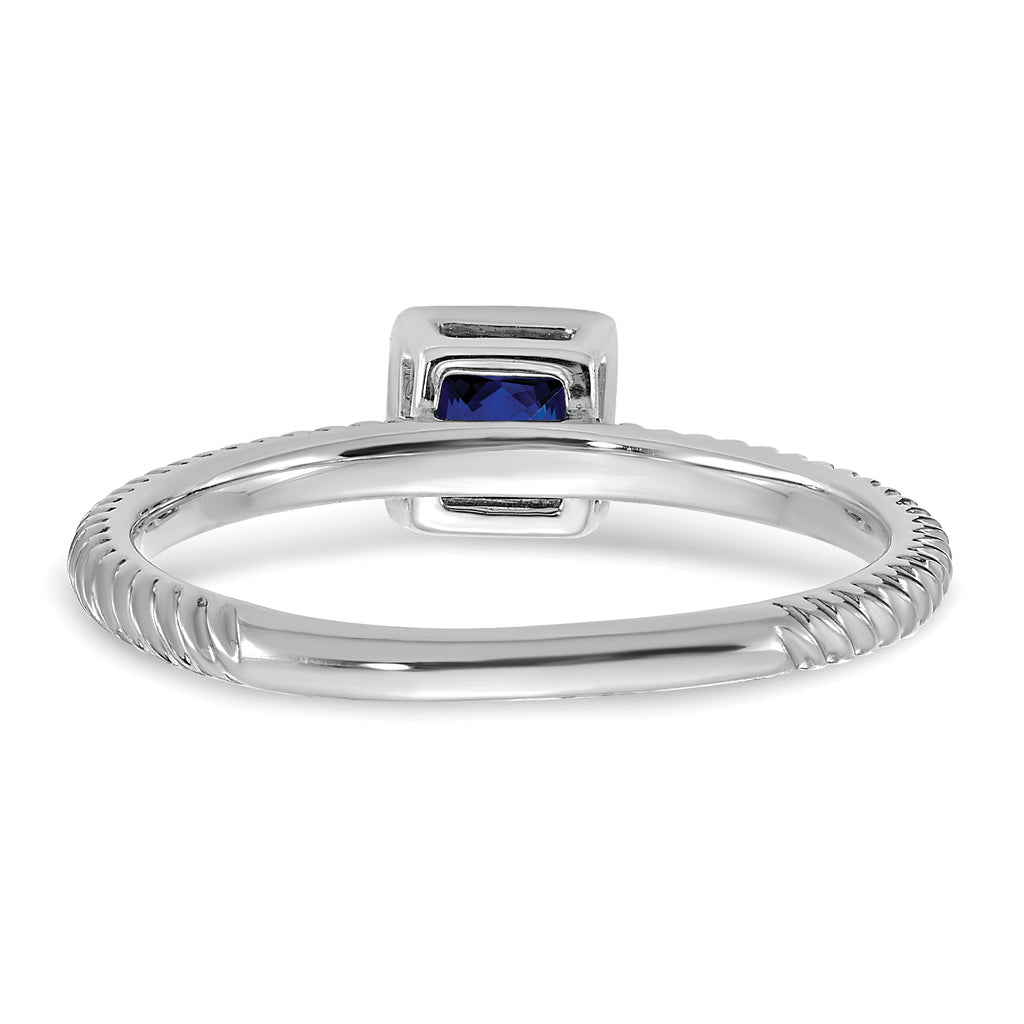 14k White Gold Square Bezel Sapphire Ring