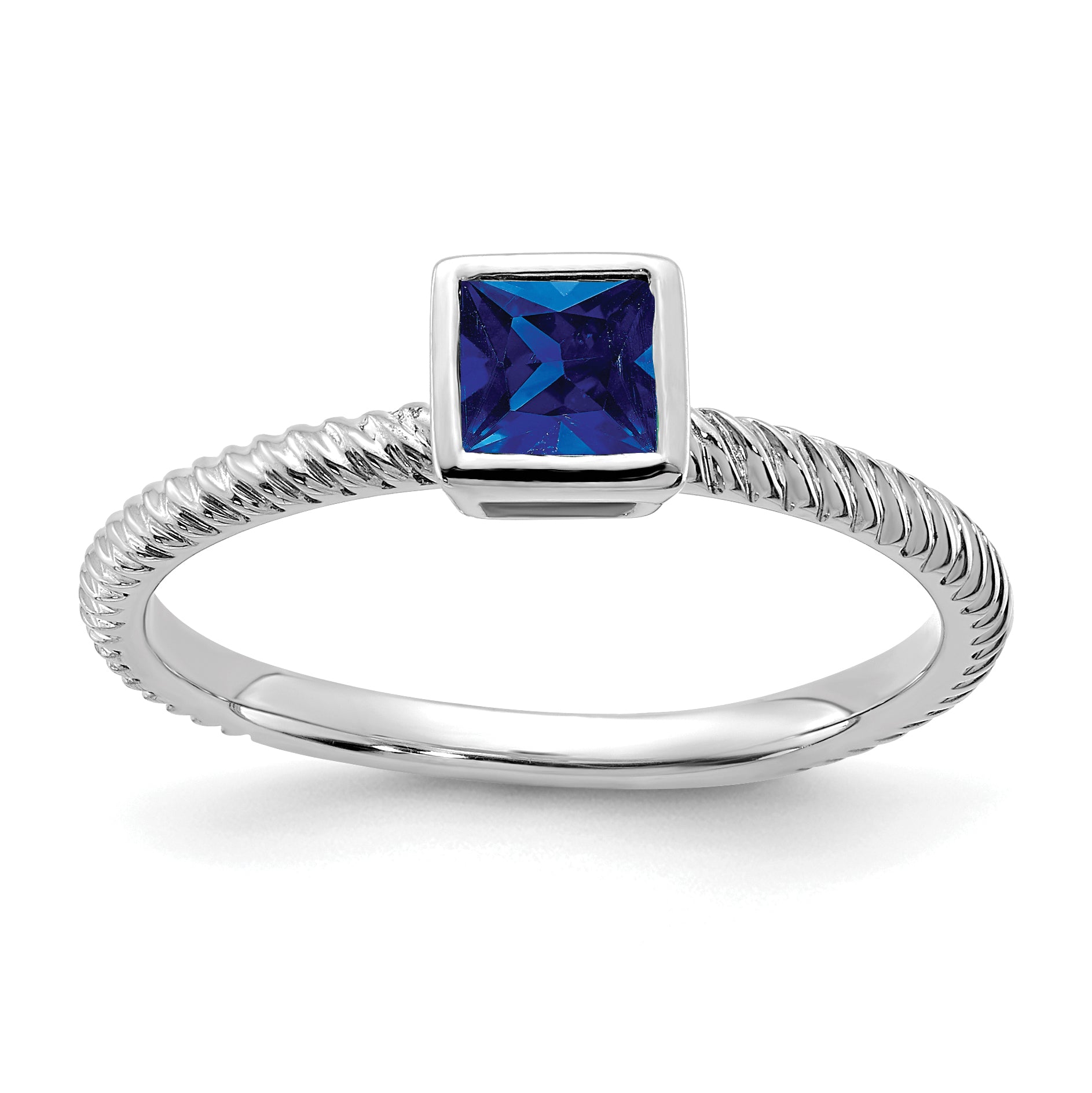 14k White Gold Square Bezel Sapphire Ring Main image