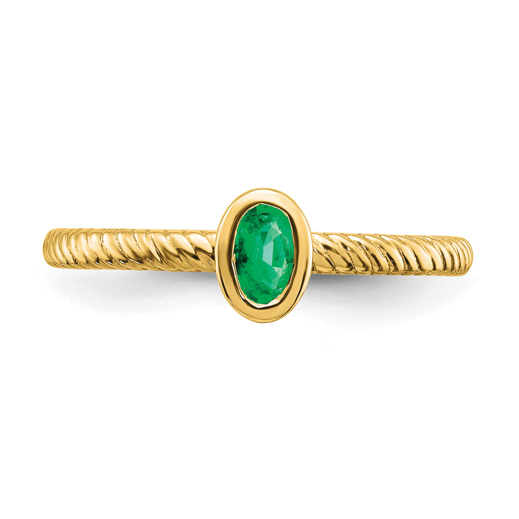 14k Oval Bezel Emerald Ring