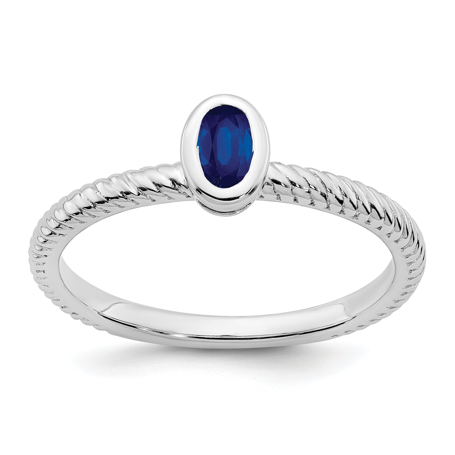 14k White Gold Oval Bezel Sapphire Ring Main image