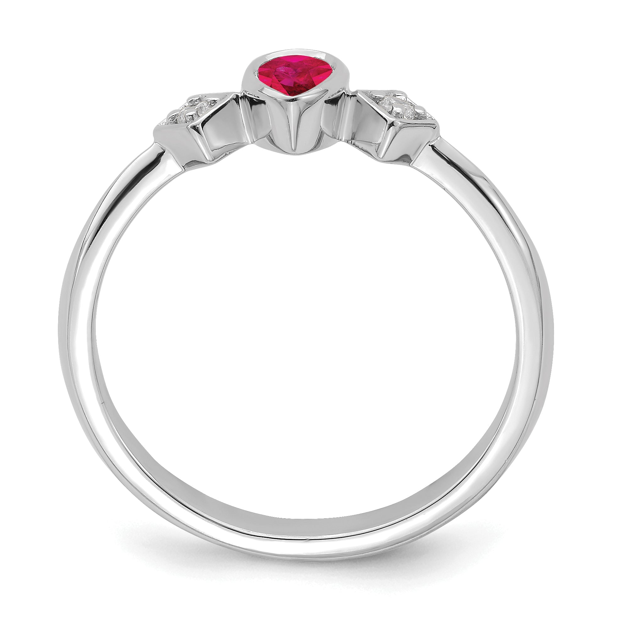14k White Gold Pear Bezel Ruby and Diamond Ring