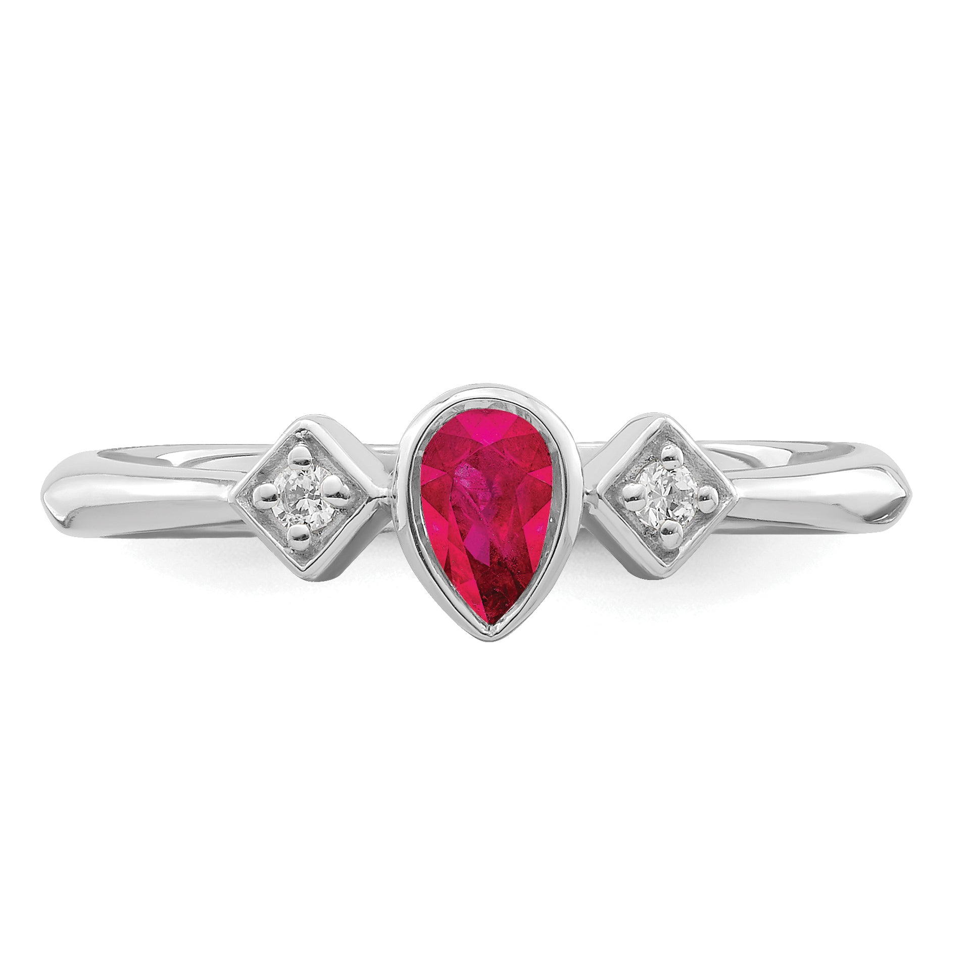 14k White Gold Pear Bezel Ruby and Diamond Ring