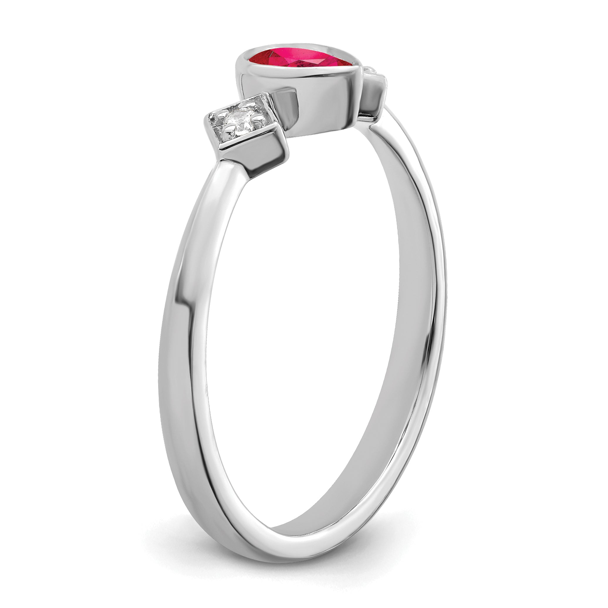 14k White Gold Pear Bezel Ruby and Diamond Ring