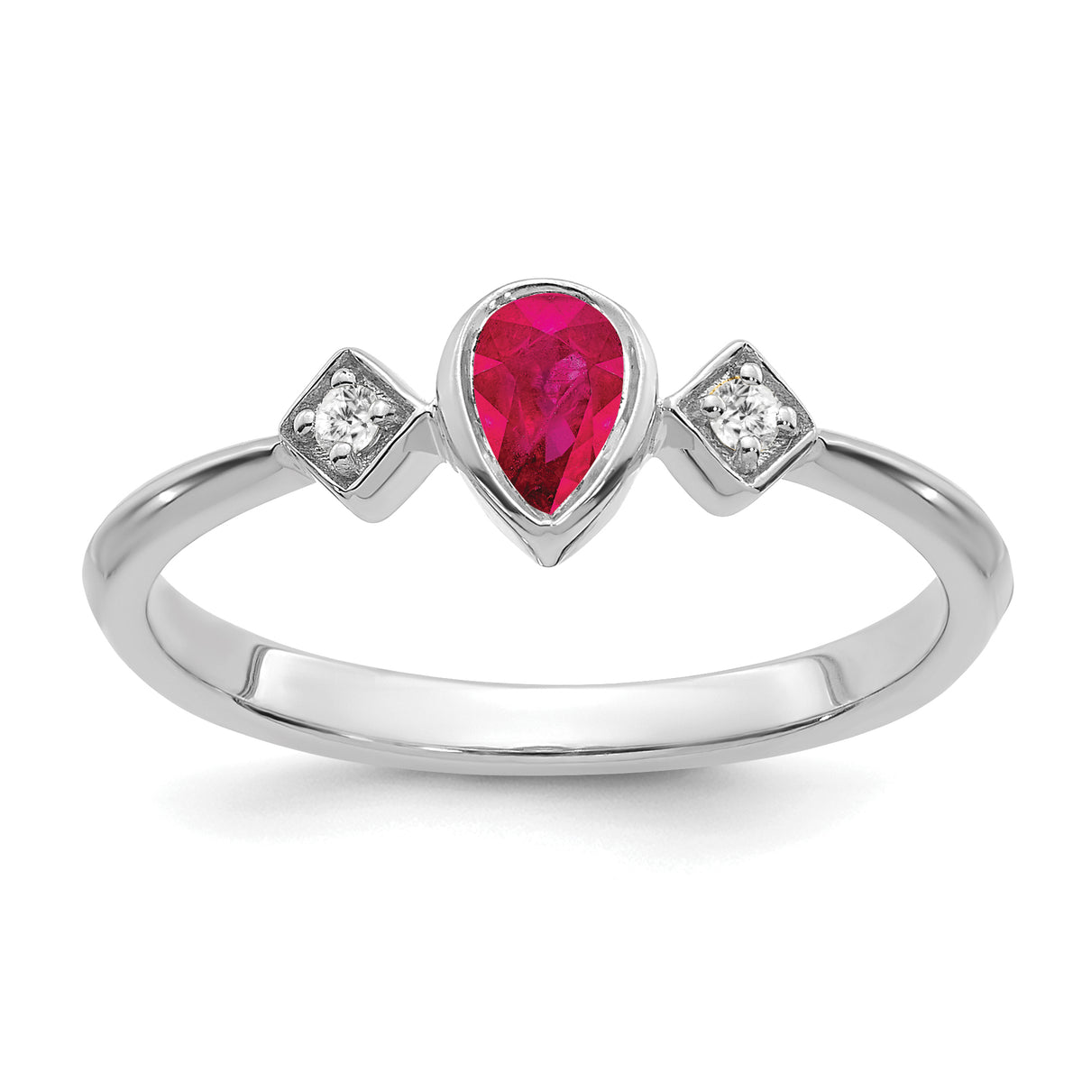 14k White Gold Pear Bezel Ruby and Diamond Ring
