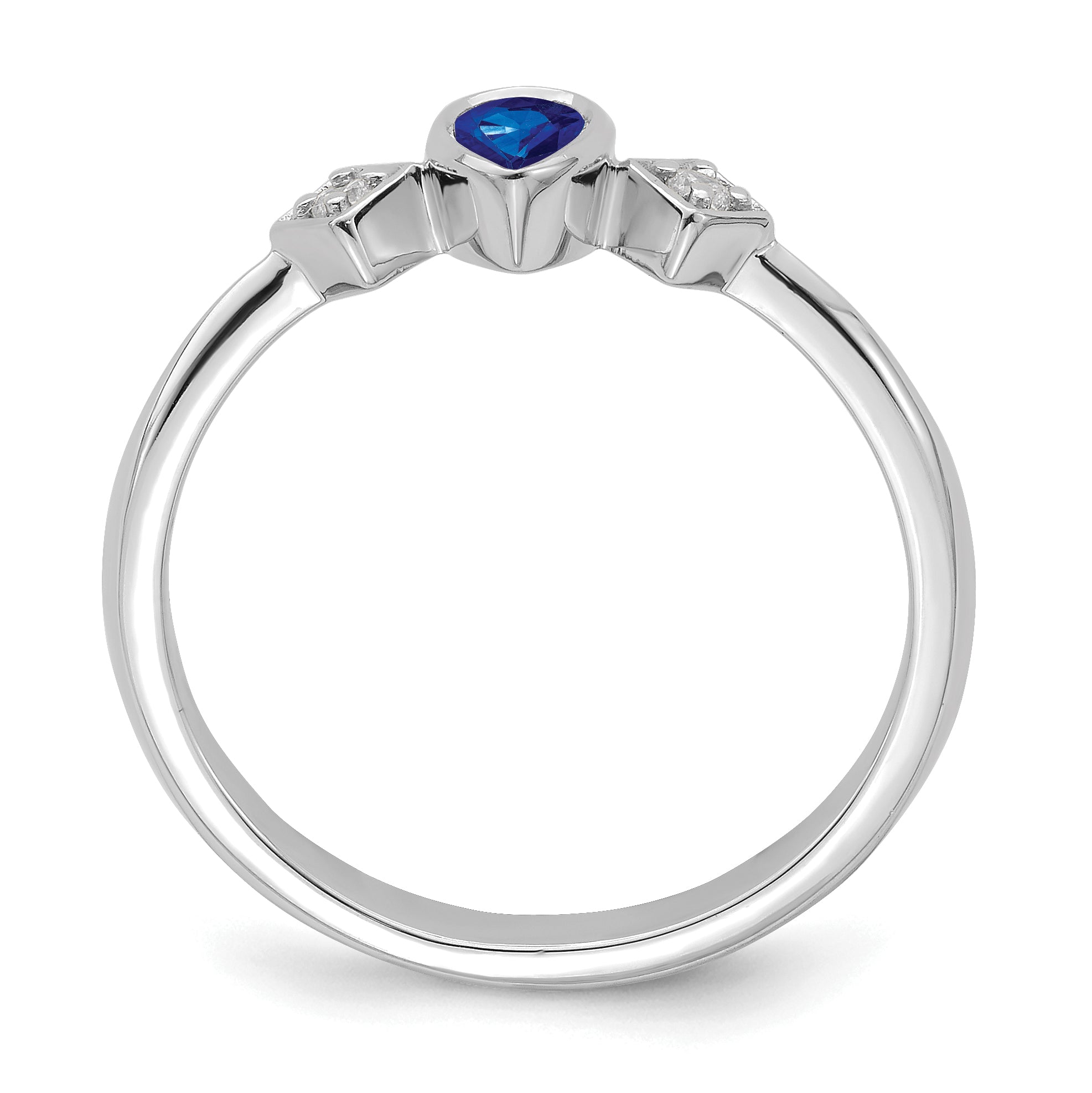 14k White Gold Pear Bezel Sapphire and Diamond Ring Secondary image