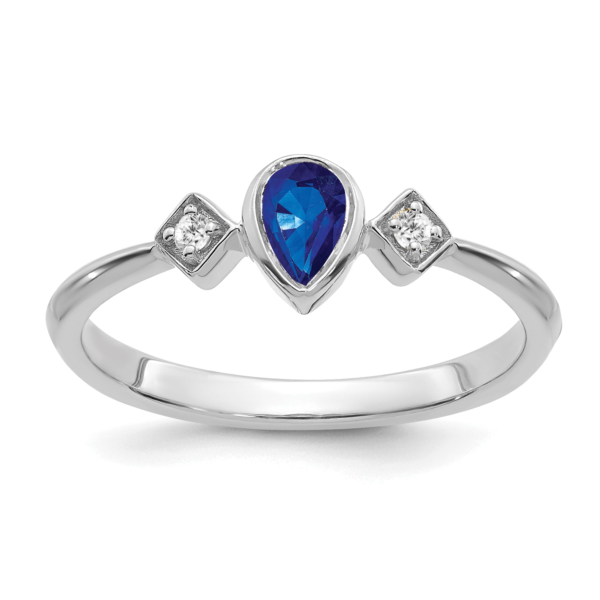 14k White Gold Pear Bezel Sapphire and Diamond Ring Main image